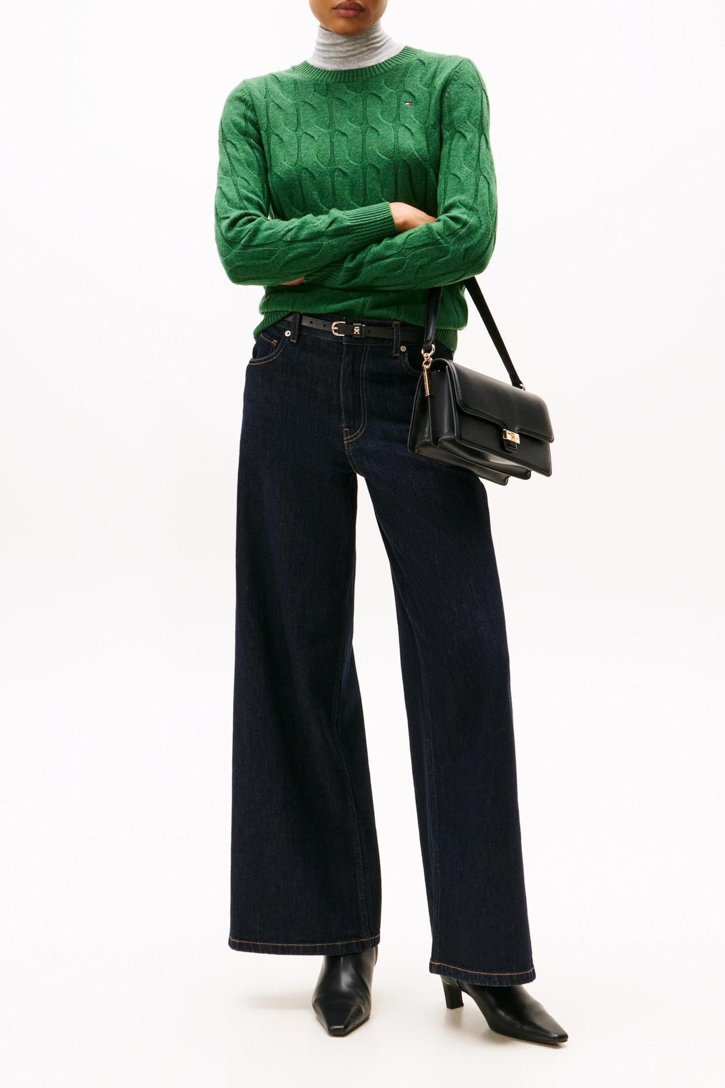 SOFT WOOL CABLE C-NECK DEEP EVERGREEN 2