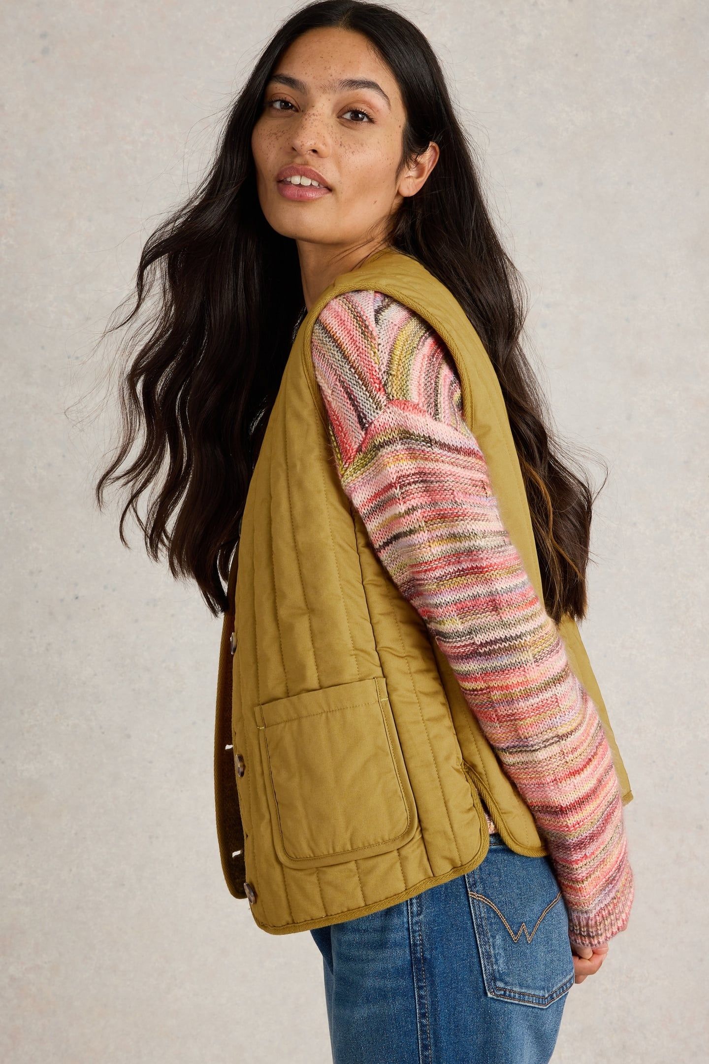 EMMA QUILTED GILET KHAKI GREEN 3