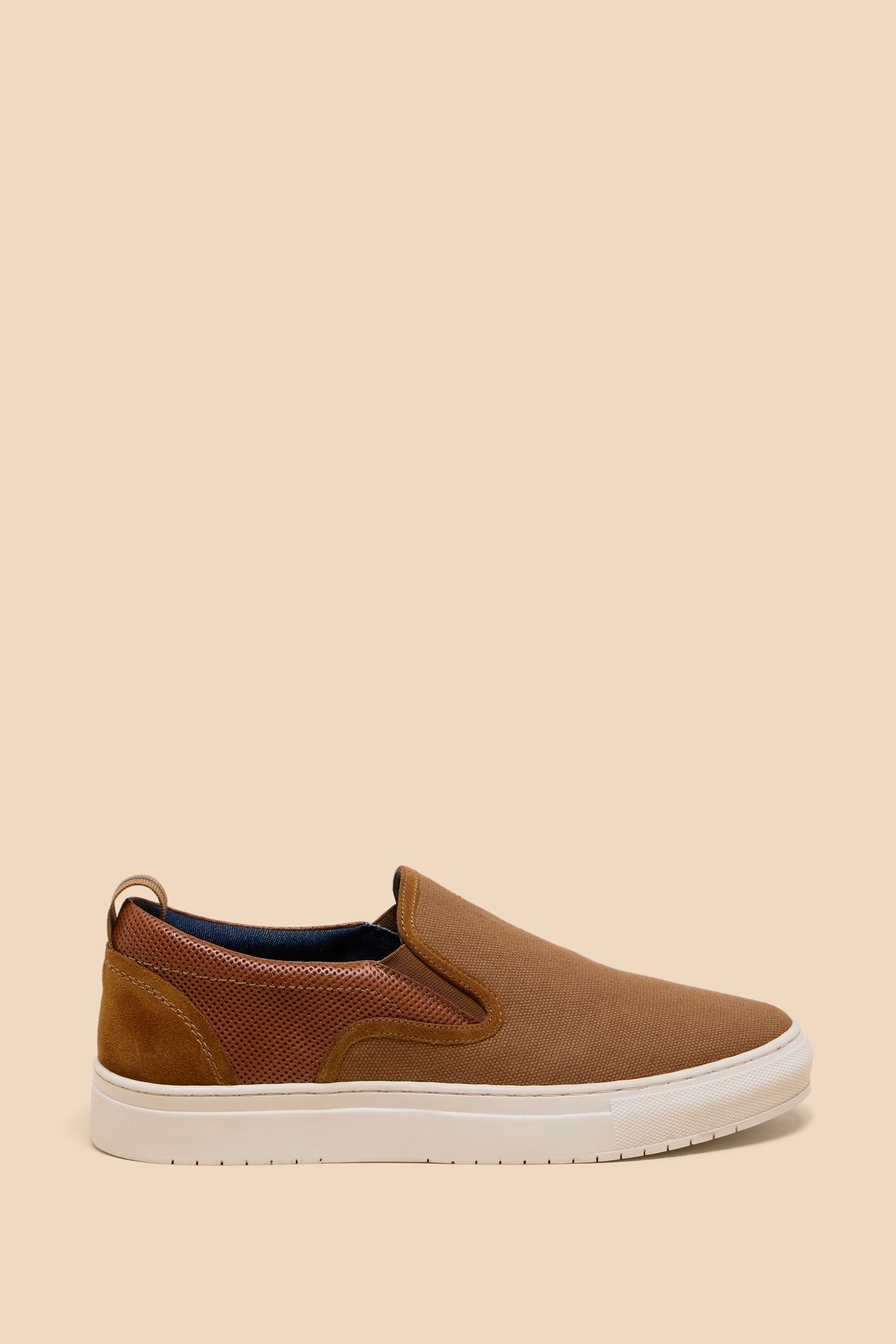CANVAS LEATHER MIX SLIP ON MID TAN 1