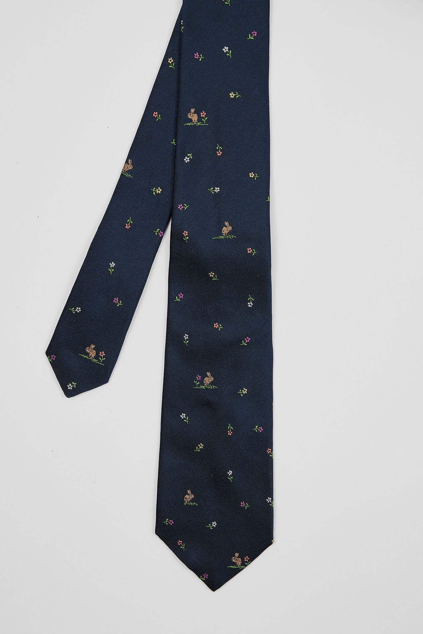 MEN TIE SMALL RABBIT FLRL NAVY 3