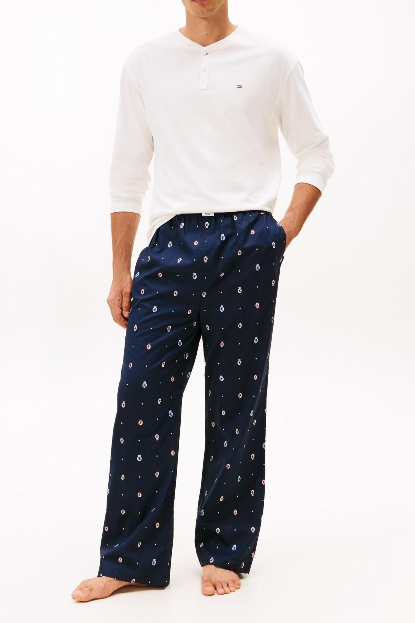 LS WOVEN HENLEY PJ SET ECRU/CREST AOP 1