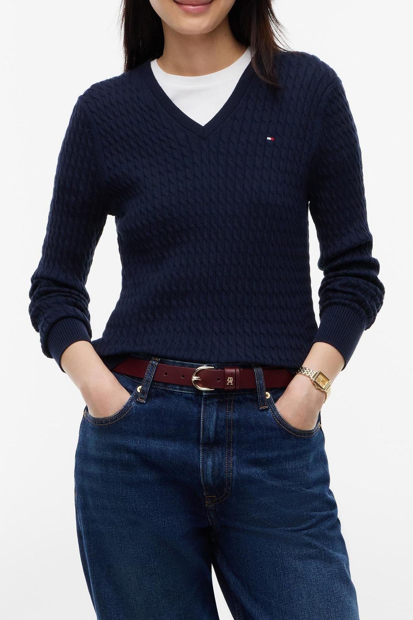 CO CABLE FINE GG V-NECK DARK BLUE 3