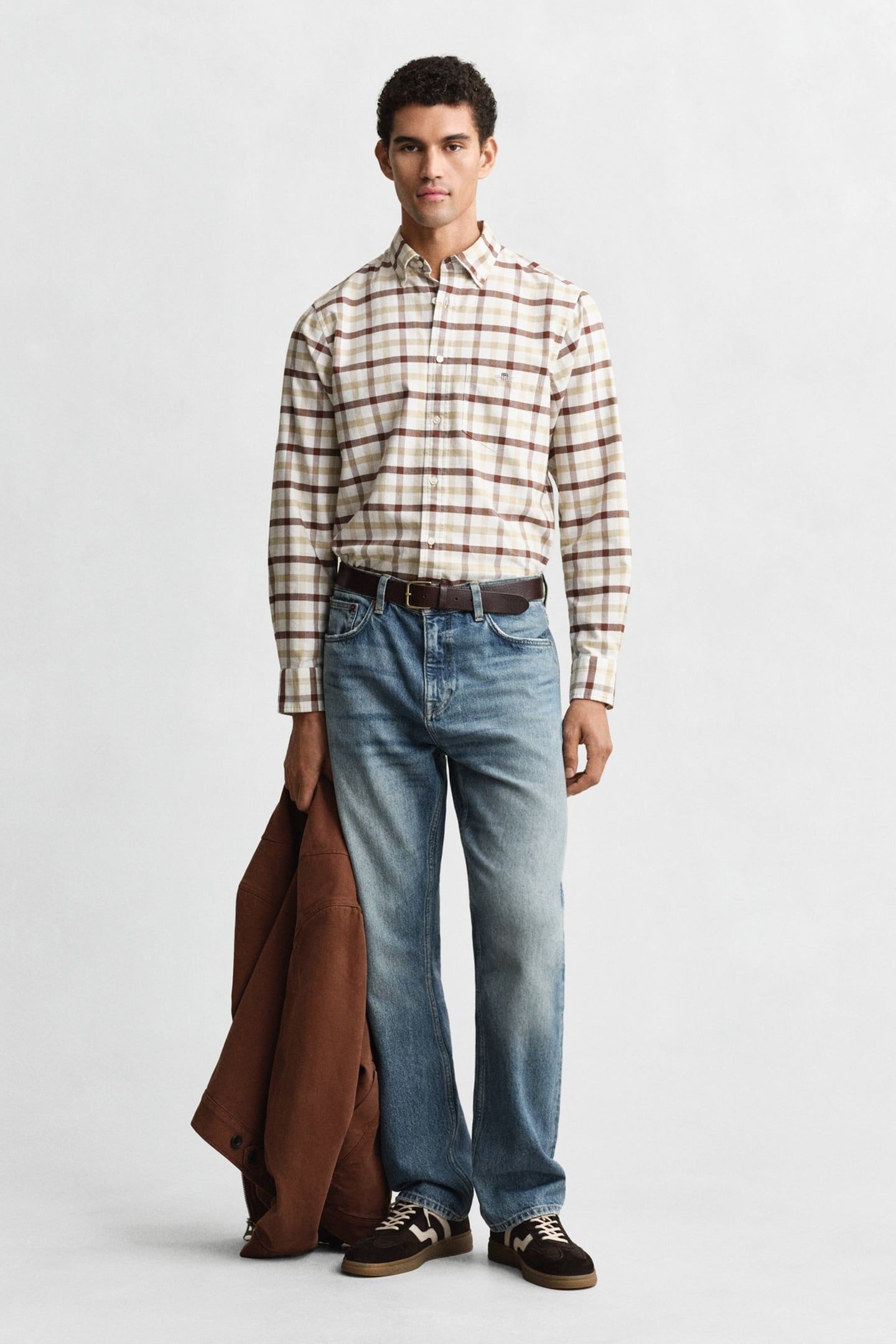 REG OXFORD CHECK SHIRT MAHOGANY BROWN 3