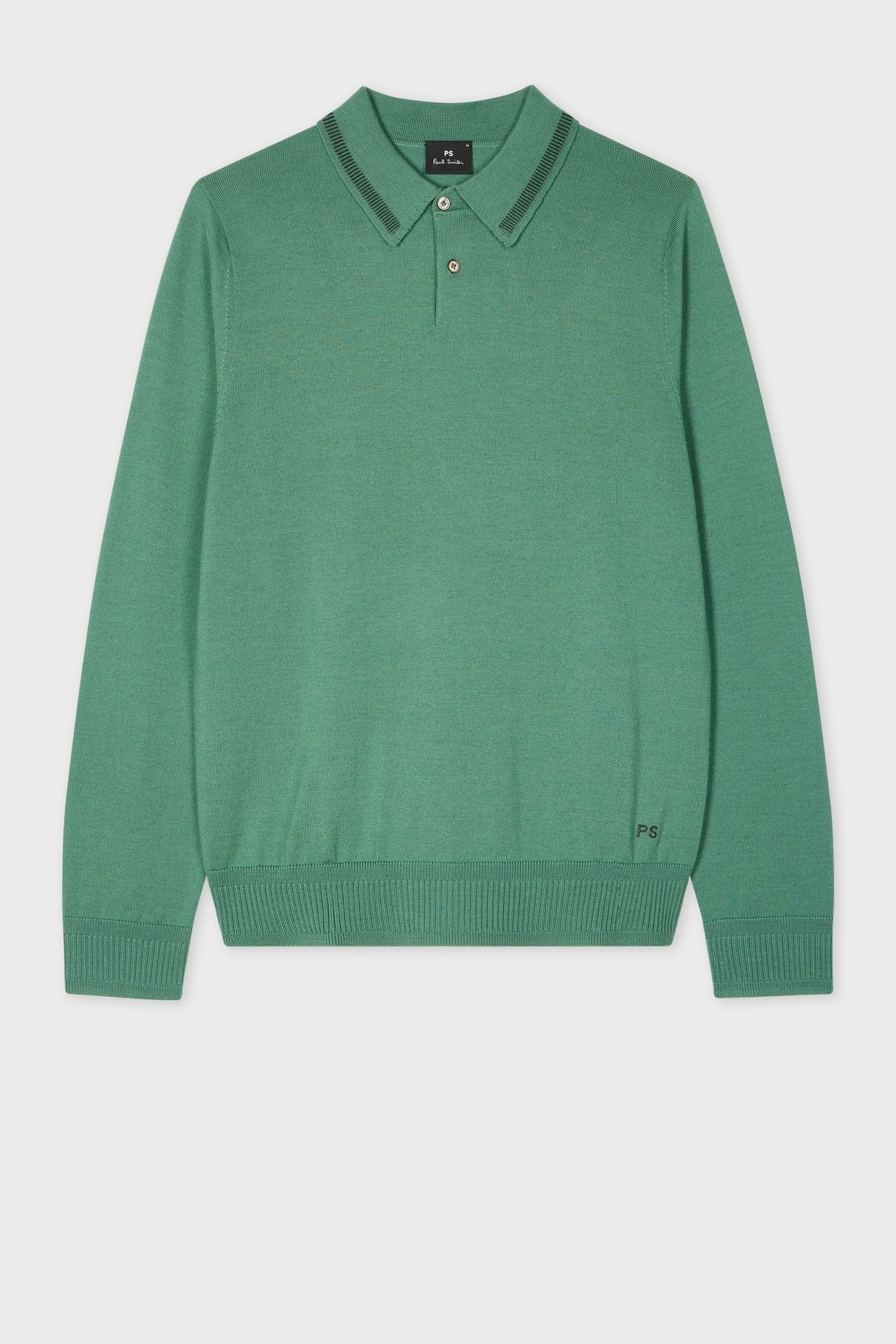 MENS SWEATER LS POLO GREEN 1