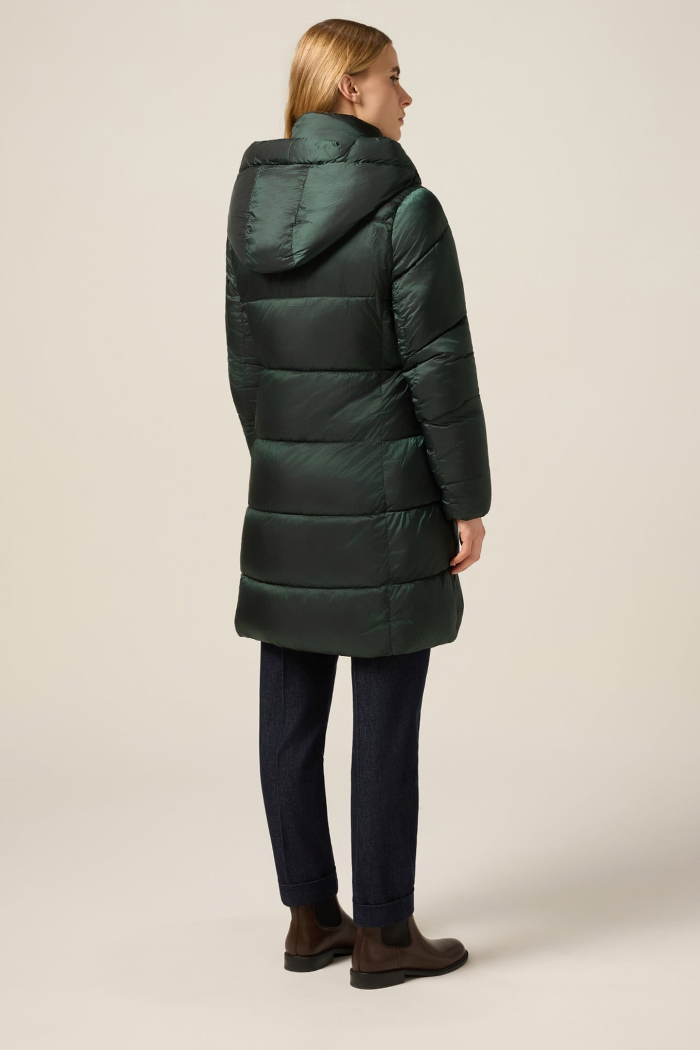 LONG NYLON DOWN JACKET WITH HOOD GREEN 2