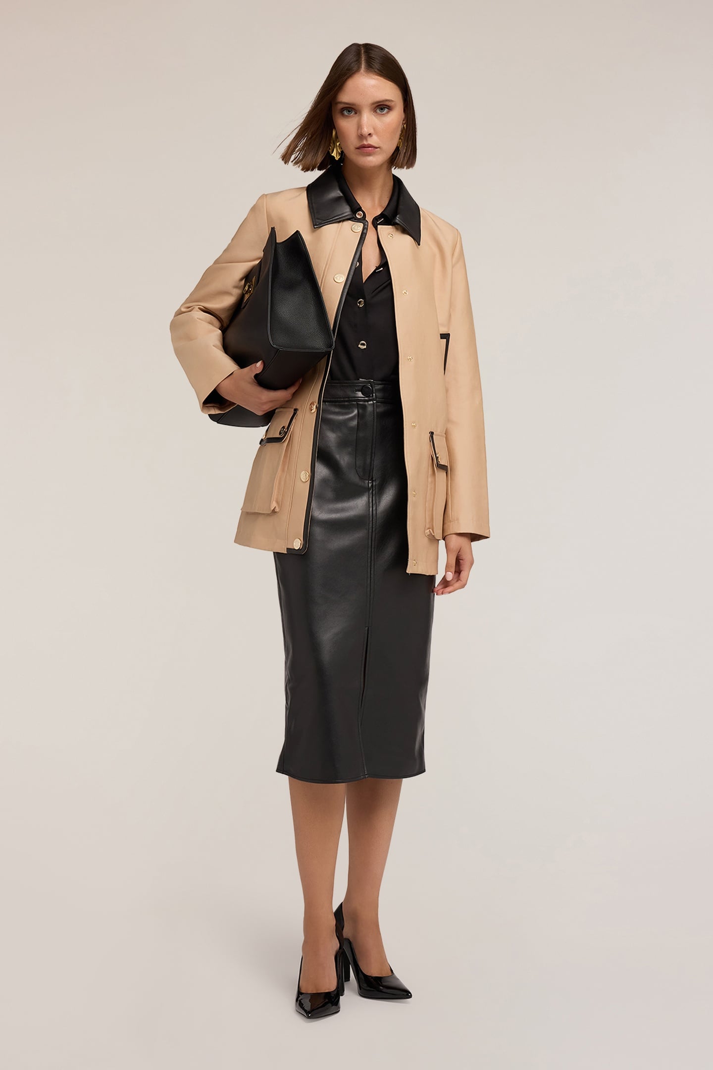 JACKET WITH COATED FABRIC INSERTS BEIGE 1