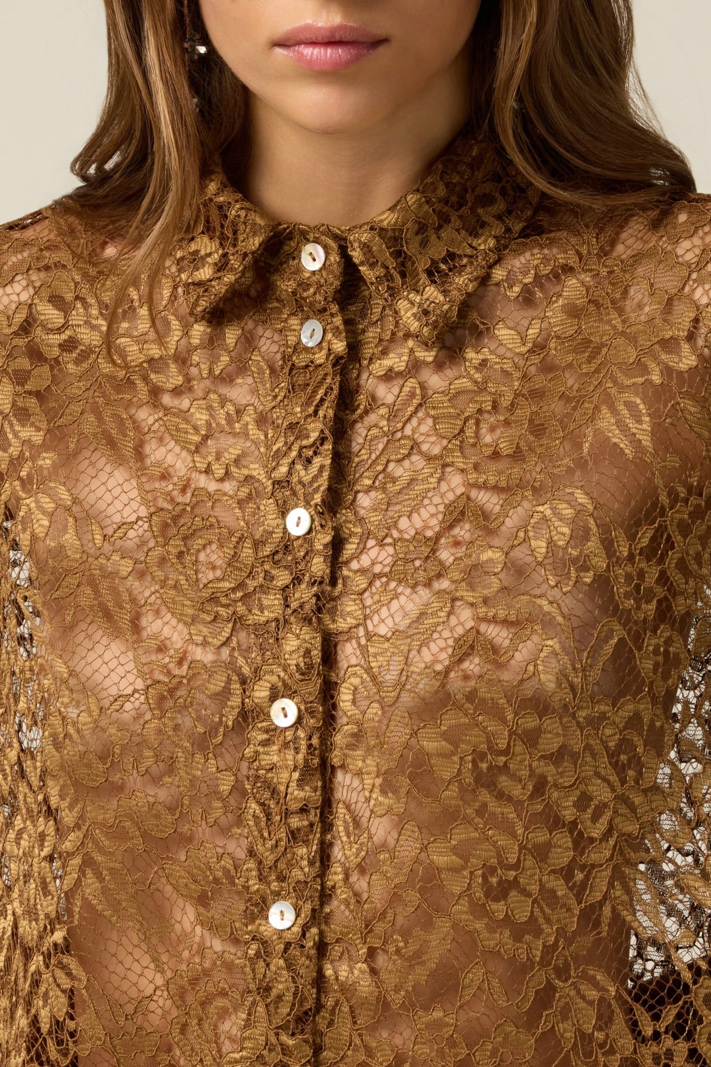 LACE SHIRT WITH SCALLOPED EDGE BROWN 4