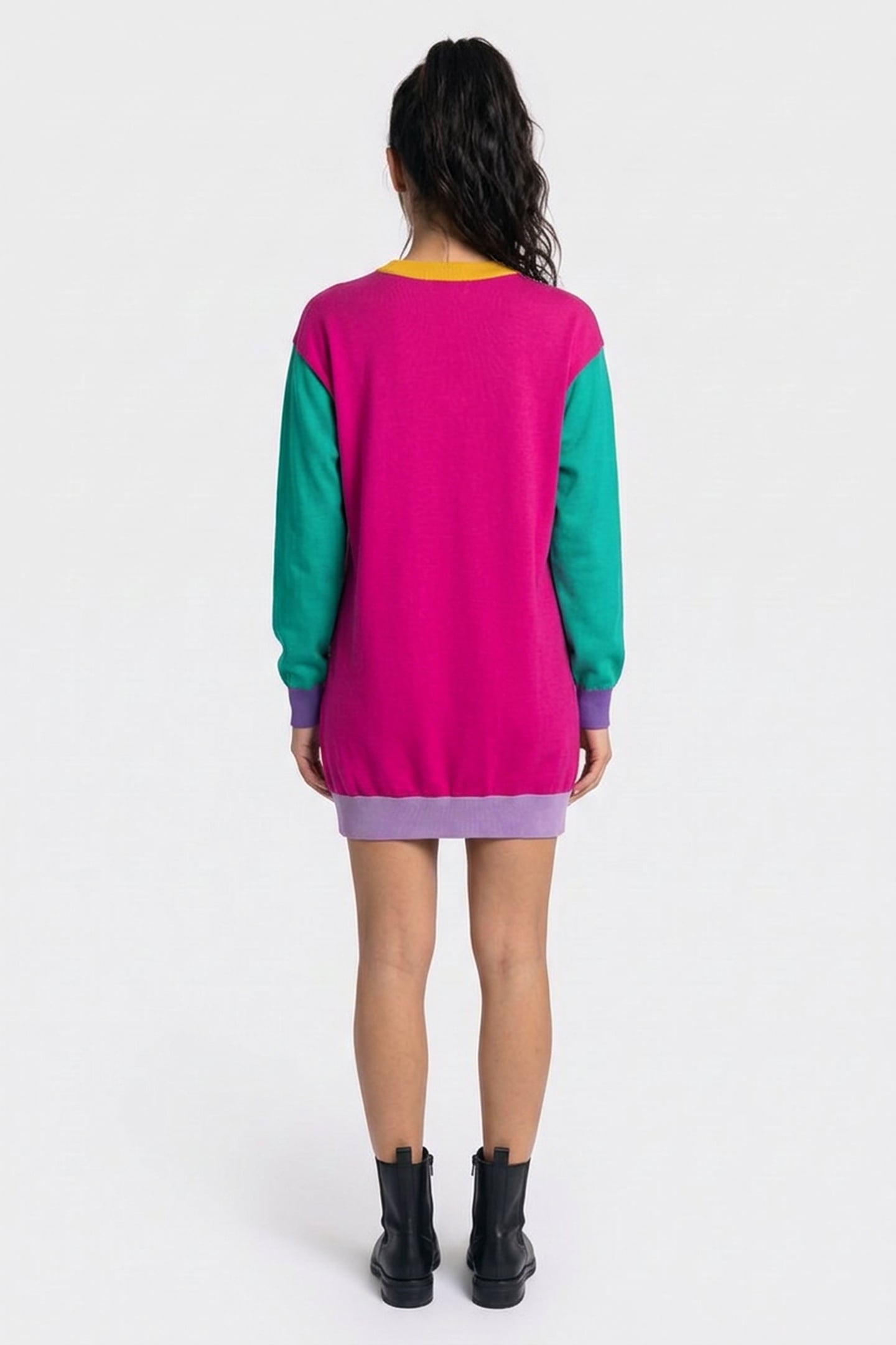 COLOR BLOCK KNIT DRESS PURPLE 2