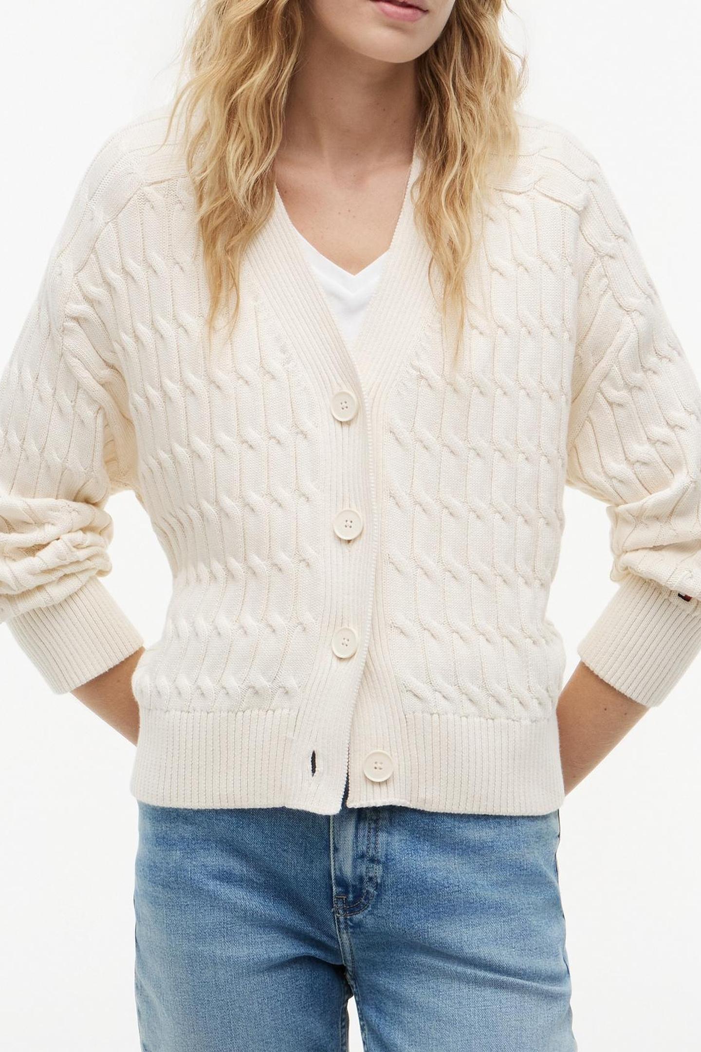 MID GG CABLE V-NECK LS IVORY PETAL 1