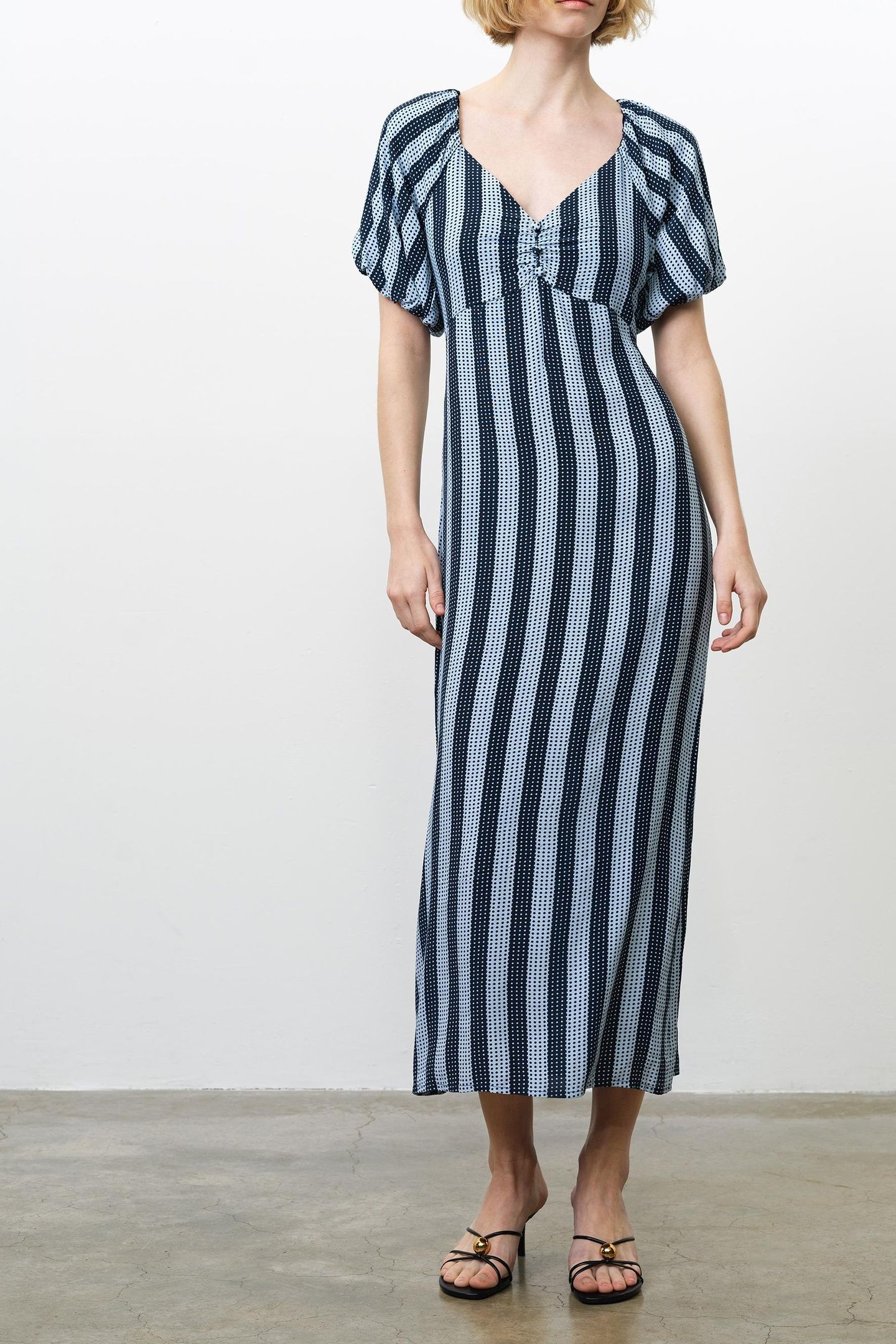 FRAN LIZZIE PUFF SLV MIDI DRES BLUE STRIPE 4