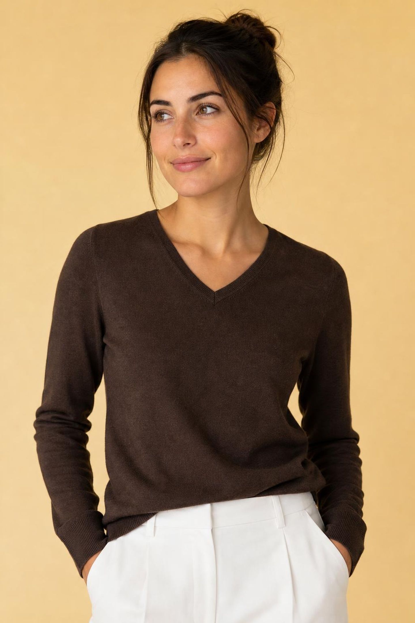 V-NECK SWEATER CHOCOLATE BROWN 3