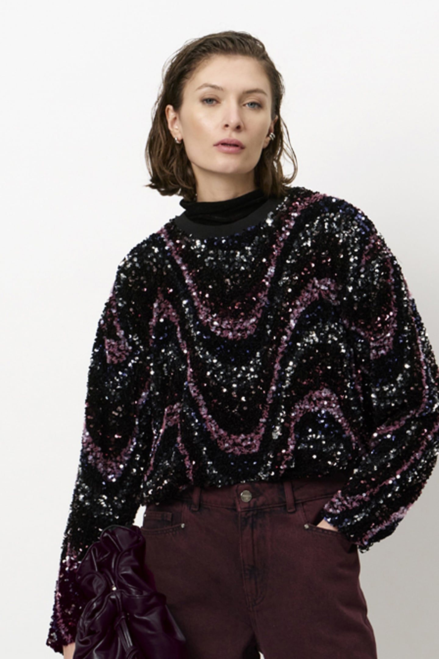 LIZY SEQUINS TOP MULBERRY RED 2