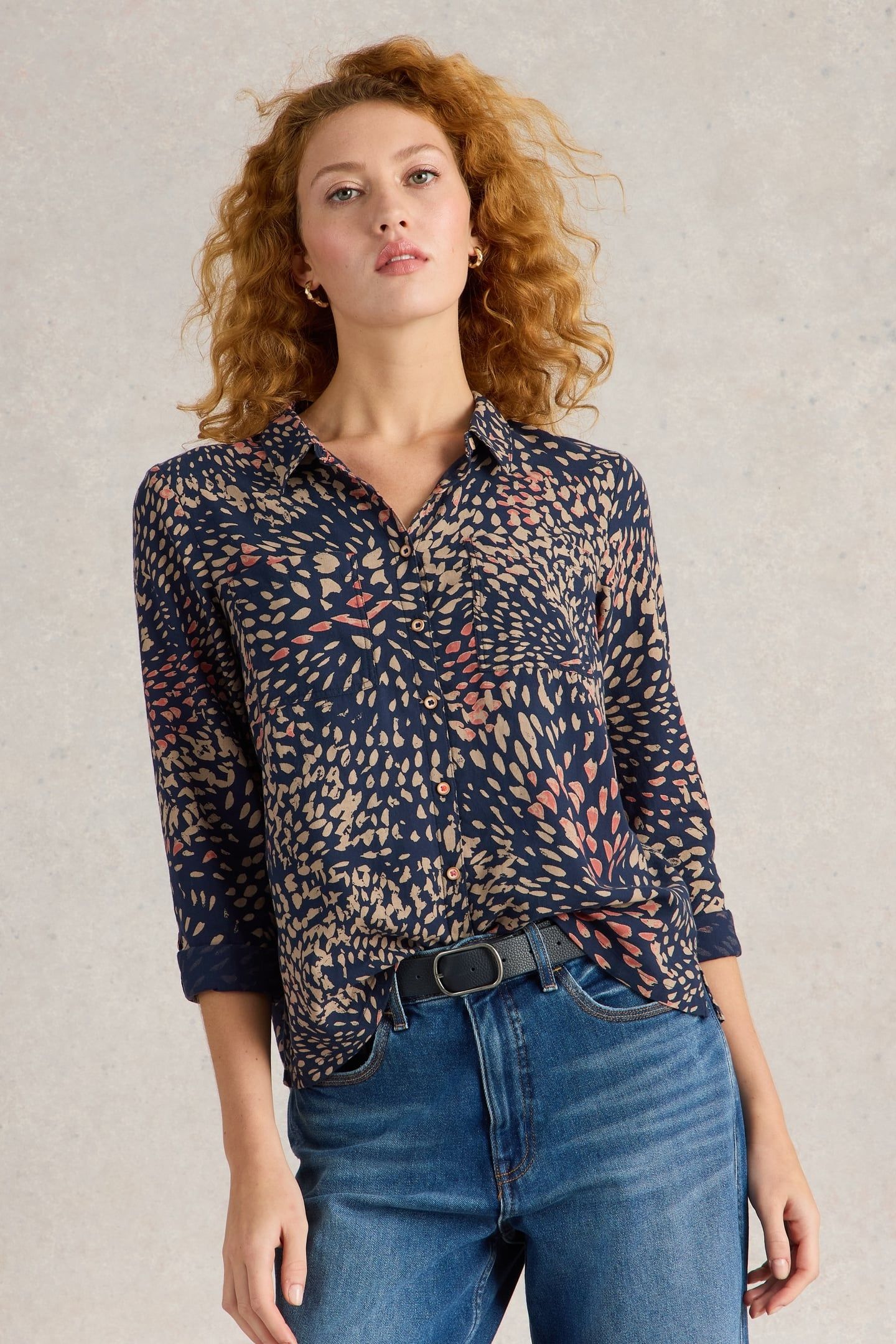 SOPHIE ORGANIC COTTON SHIRT NAVY PRINT 2