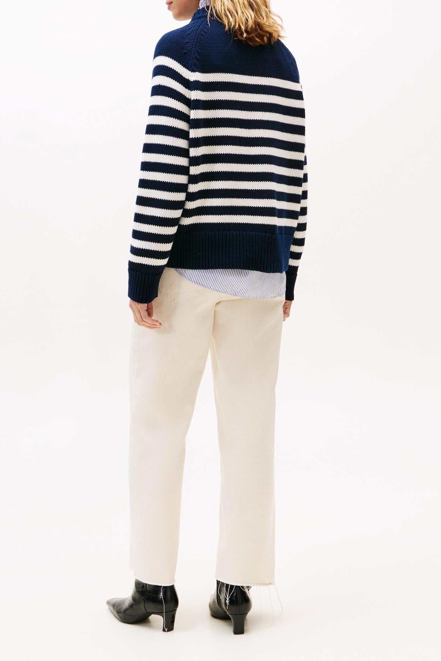 COTTON BLEND MOCK-NECK BLUE/WHITE ENG STRIPE 3