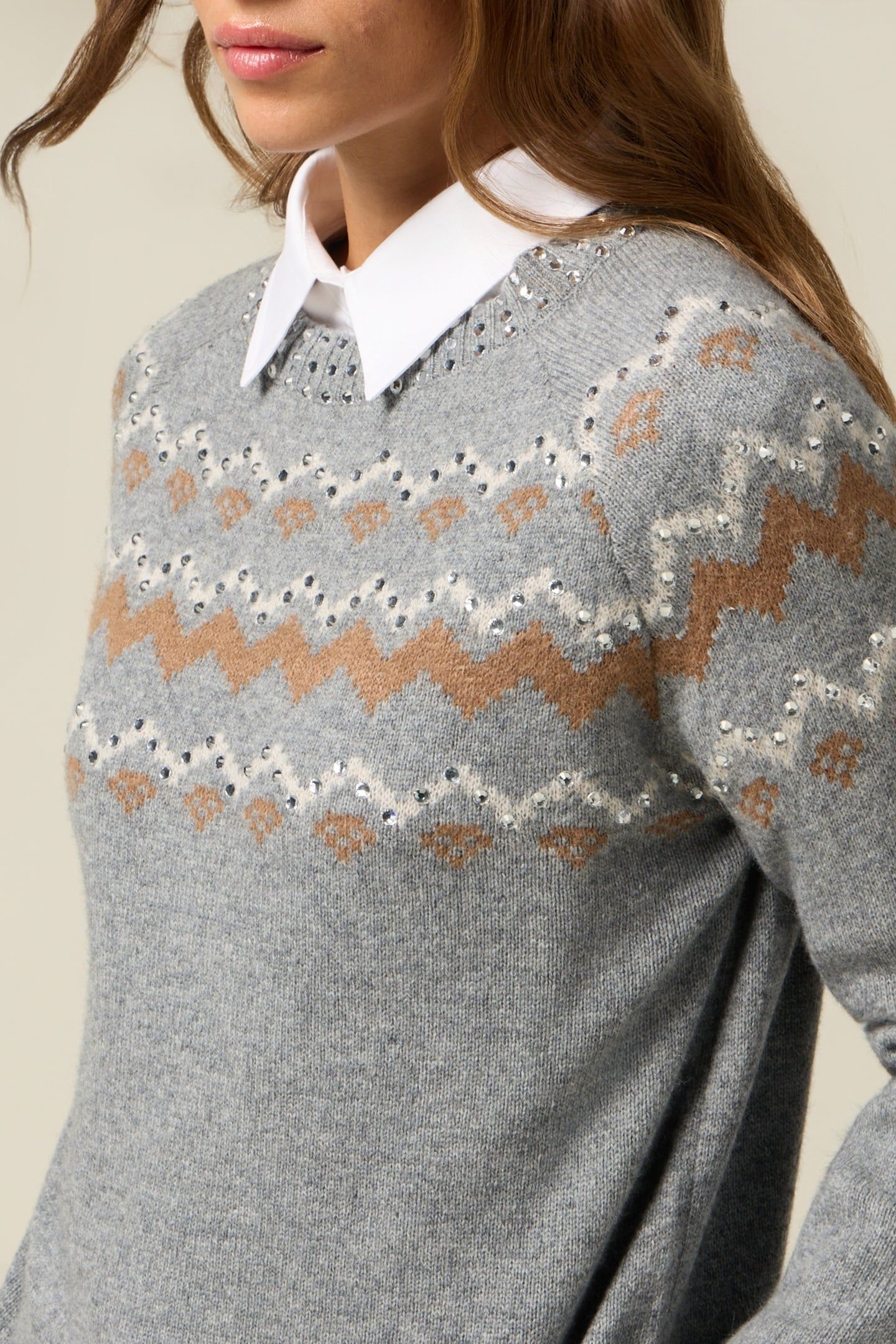 MIXED WOOL JACQUARD SWEATER WITH APPLIQUÉS GREY 4