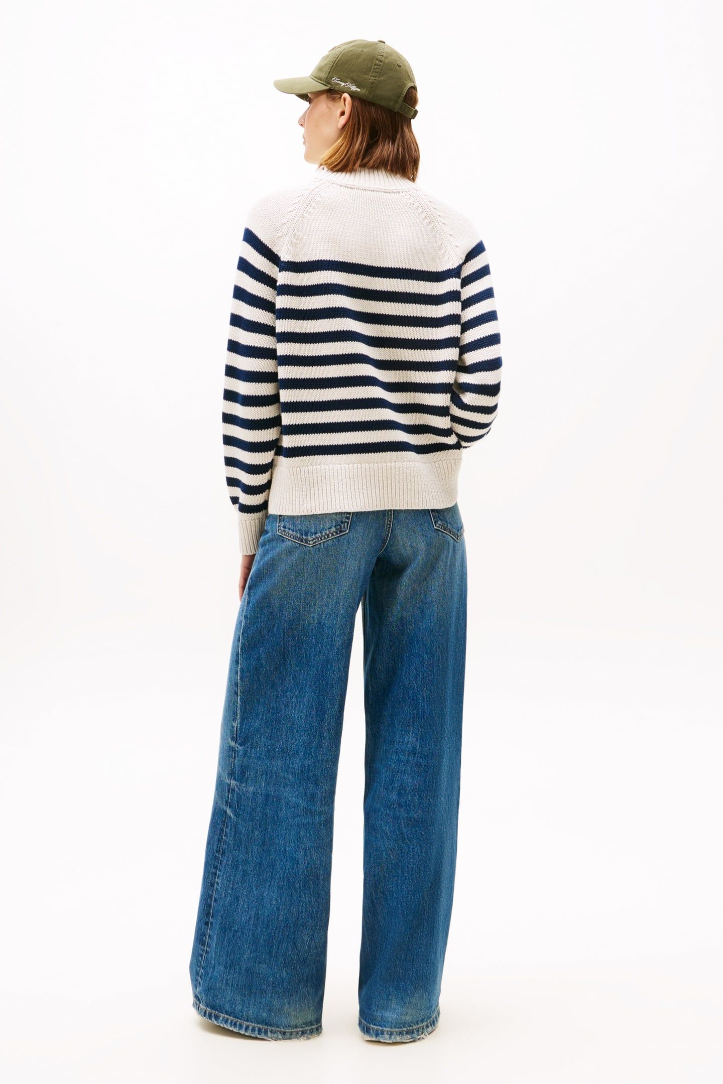 COTTON BLEND MOCK-NECK HEATHER OATMILK/DARK NAVY ENG 2