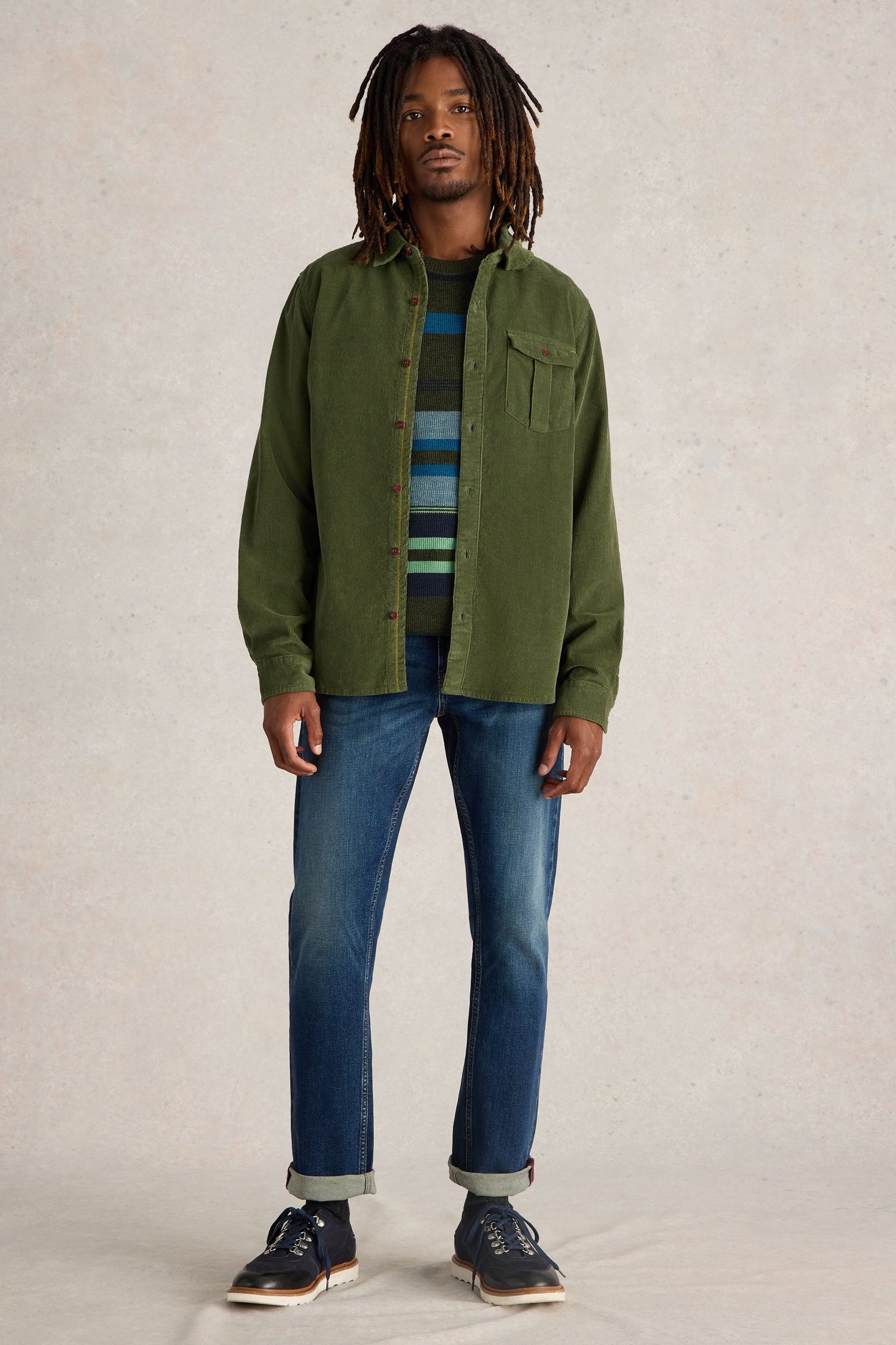 GRIFFIN CORD SHIRT MID GREEN 1