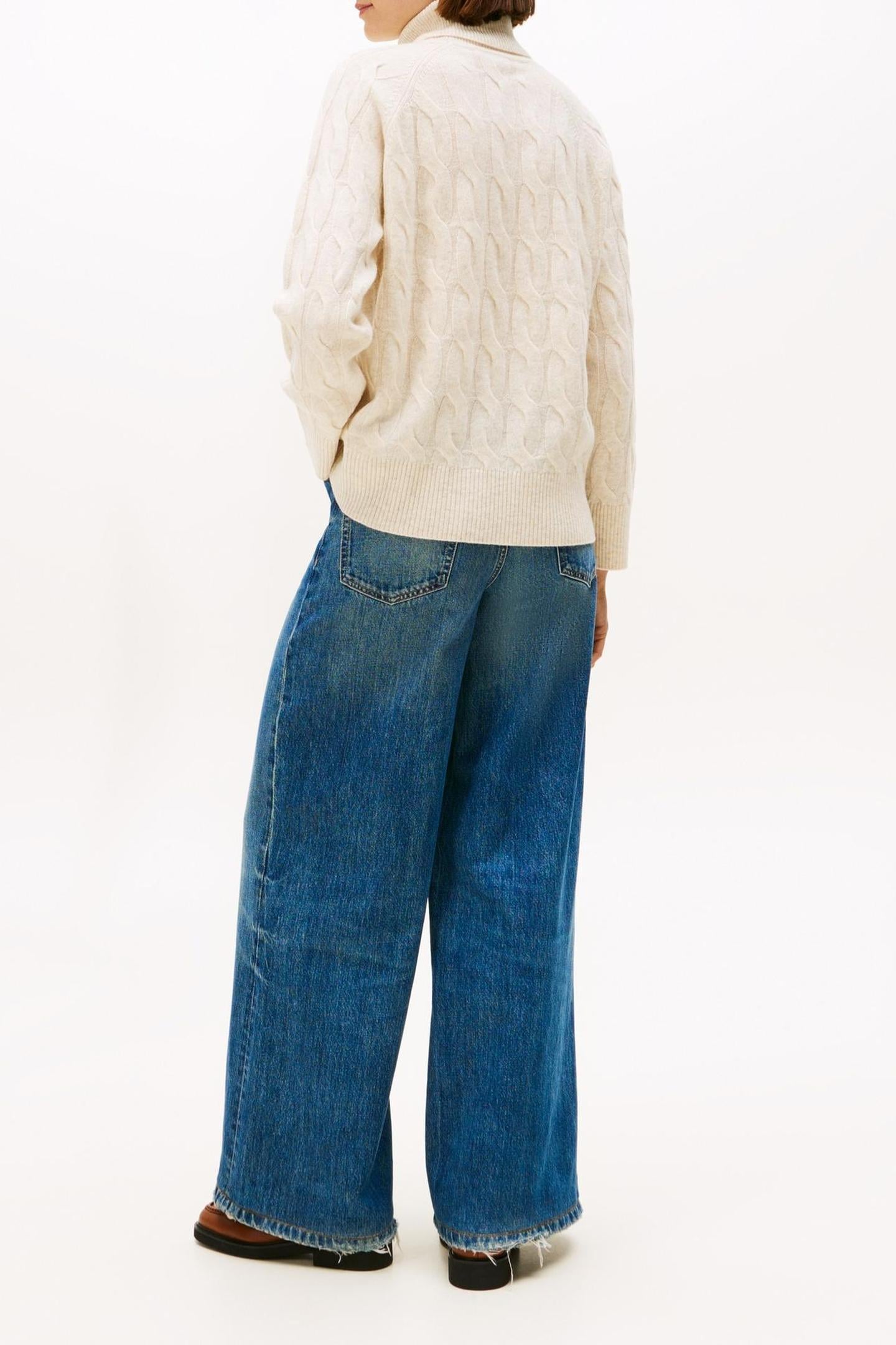 SOFT WOOL CABLE ROLL NECK HEATHER OATMILK 3