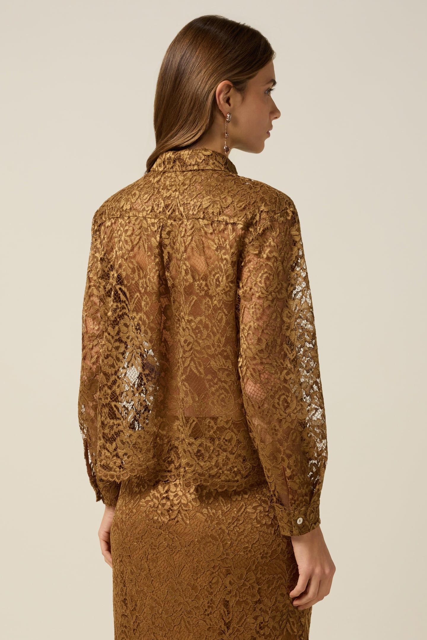 LACE SHIRT WITH SCALLOPED EDGE BROWN 2
