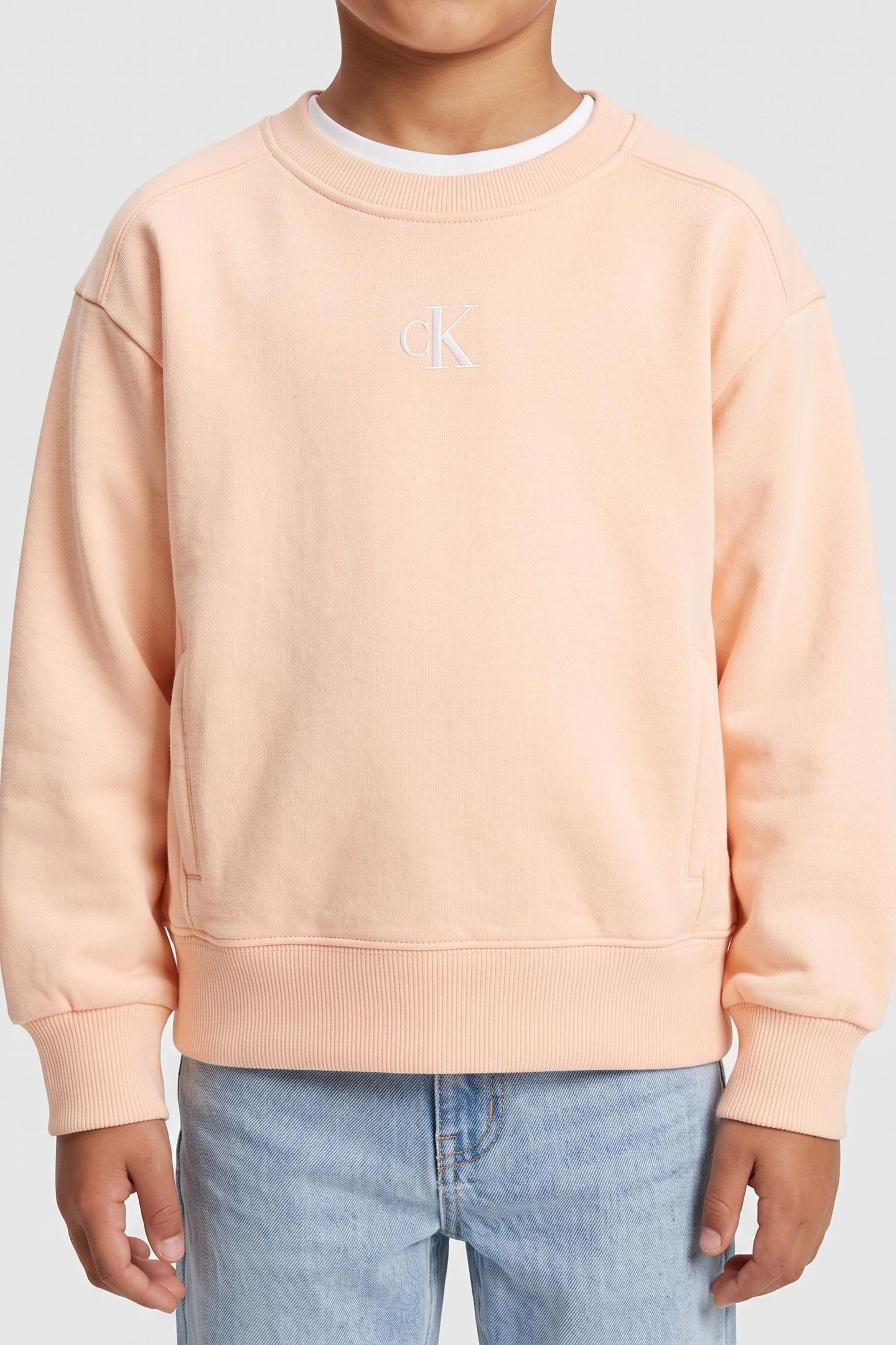 GIRLS CK LOGO FASHION SWEATER PALE PEACH 1