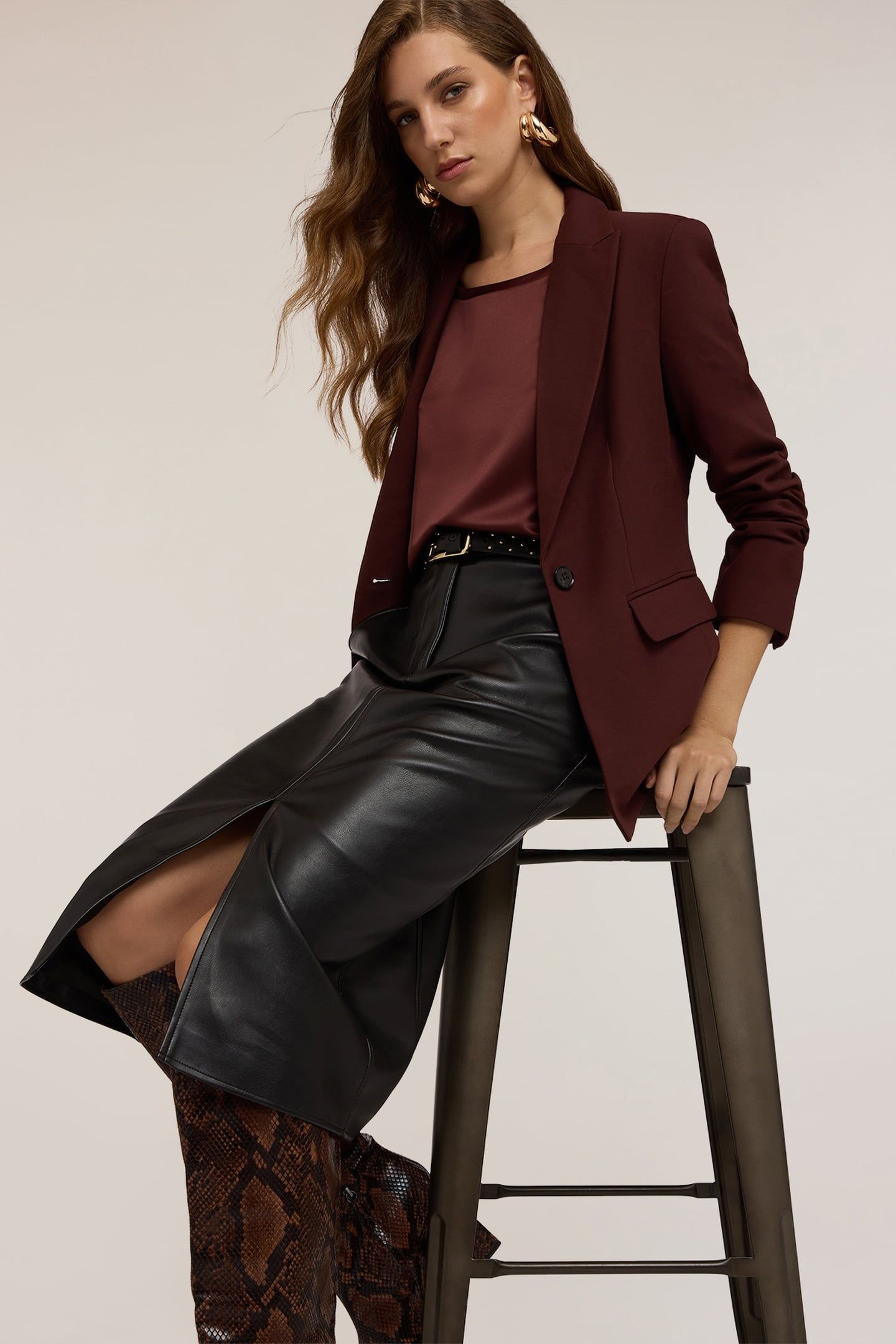 SINGLE-BREASTED VISCOSE BLEND BLAZER BROWN 5