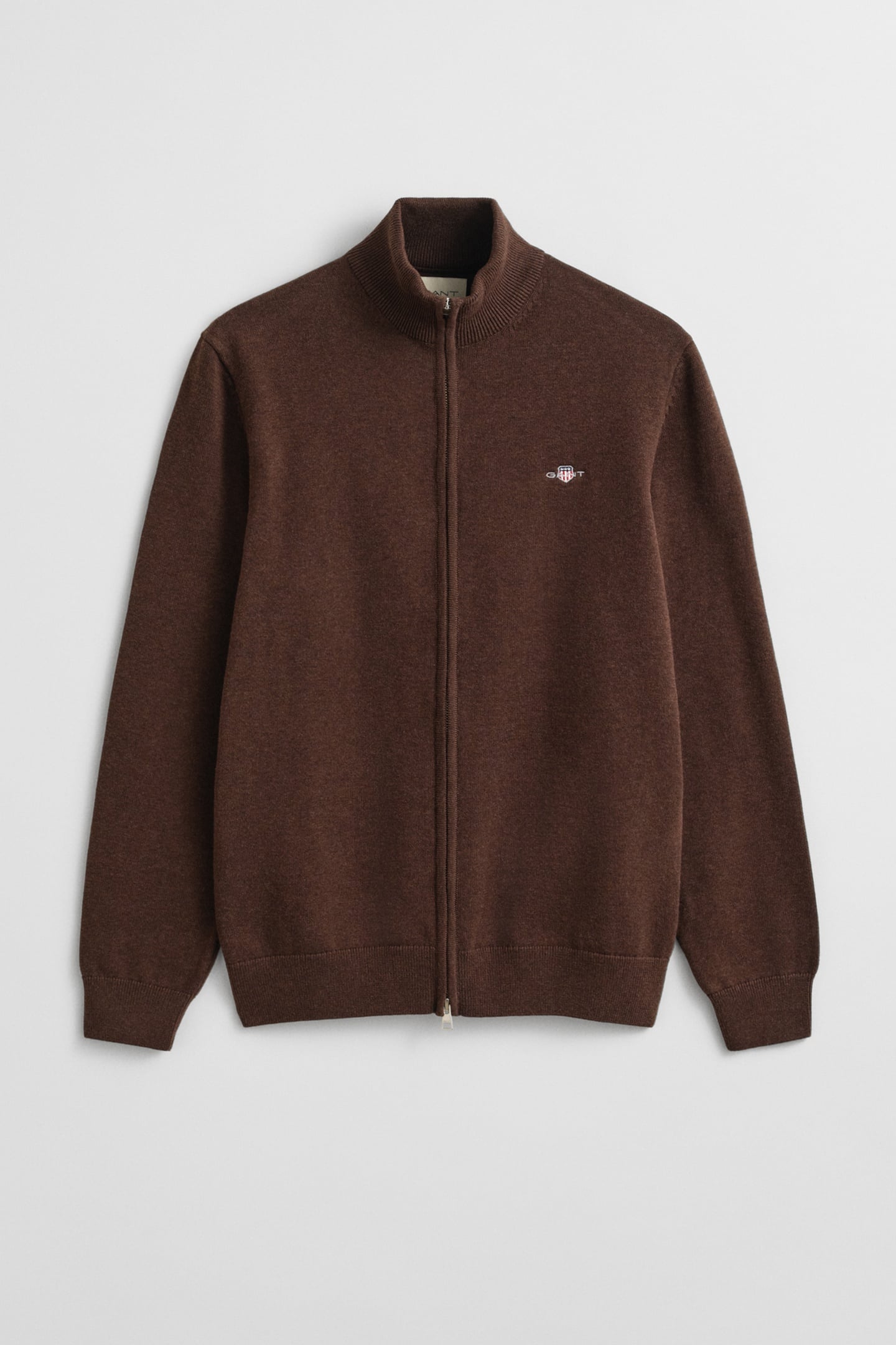 COTTON KNIT ZIP CARDIGAN BROWN MELANGE 4
