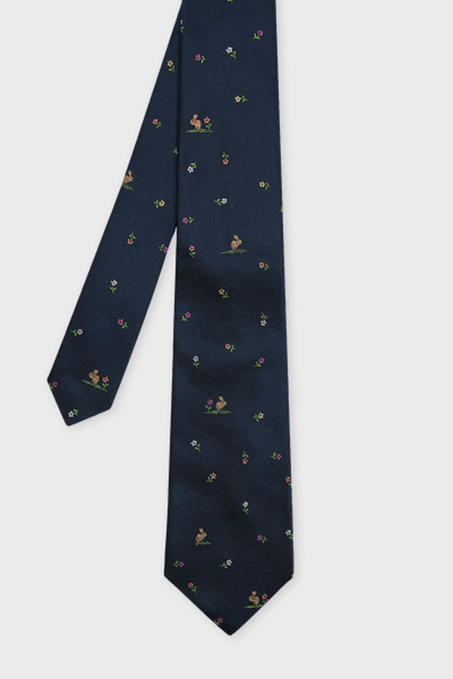 MEN TIE SMALL RABBIT FLRL NAVY 2