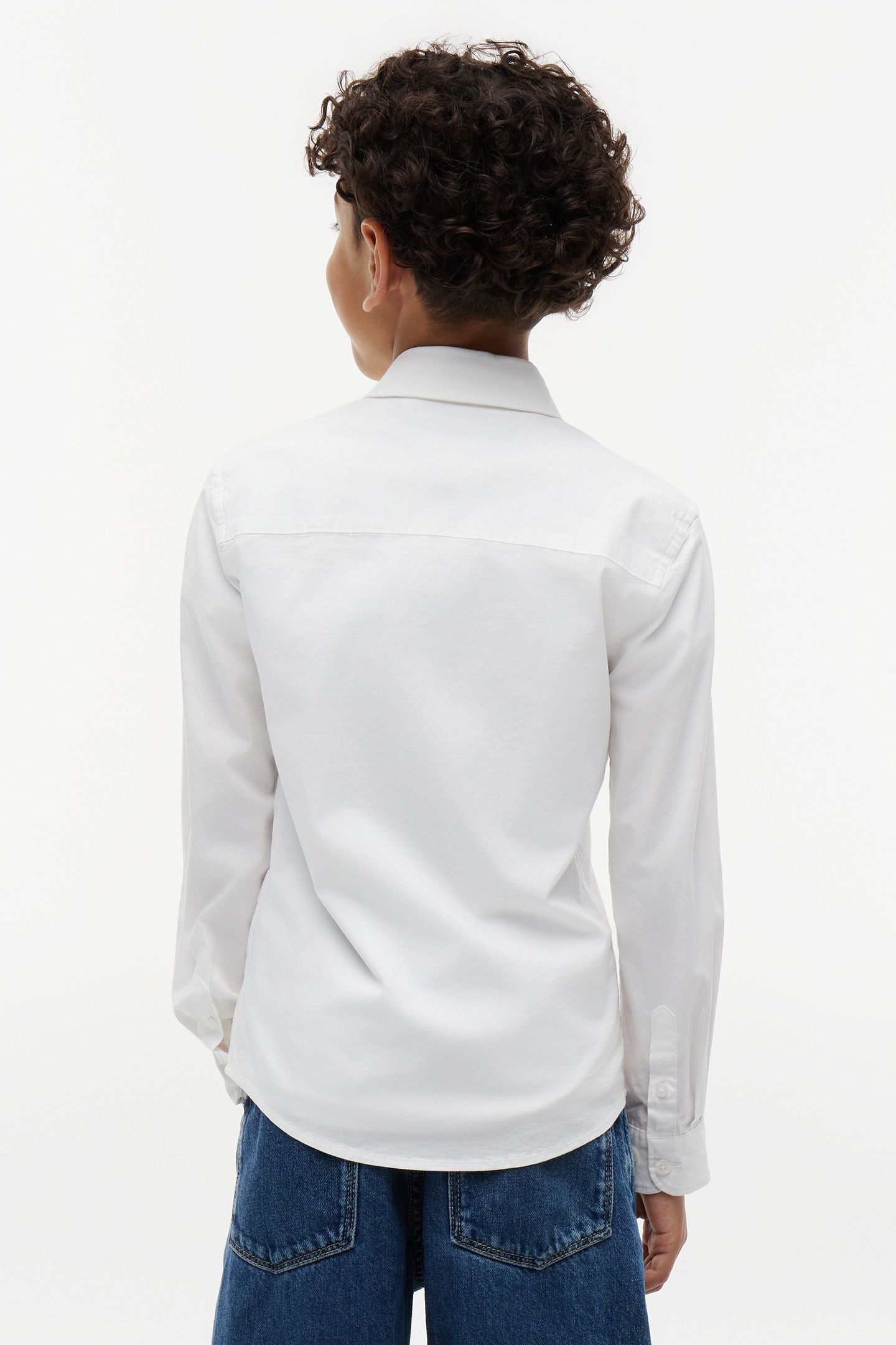 BOYS SOLID STRETCH POPLIN SHIRT WHITE 2