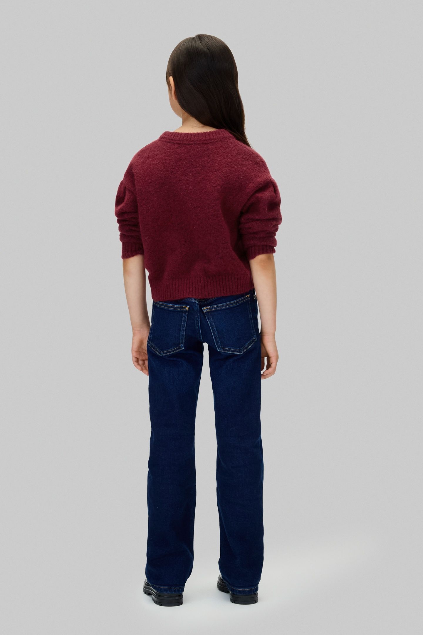 GIRLS BOX PLEAT FLUFFY SWEATER RASPBERRY CHOCOLATE 2