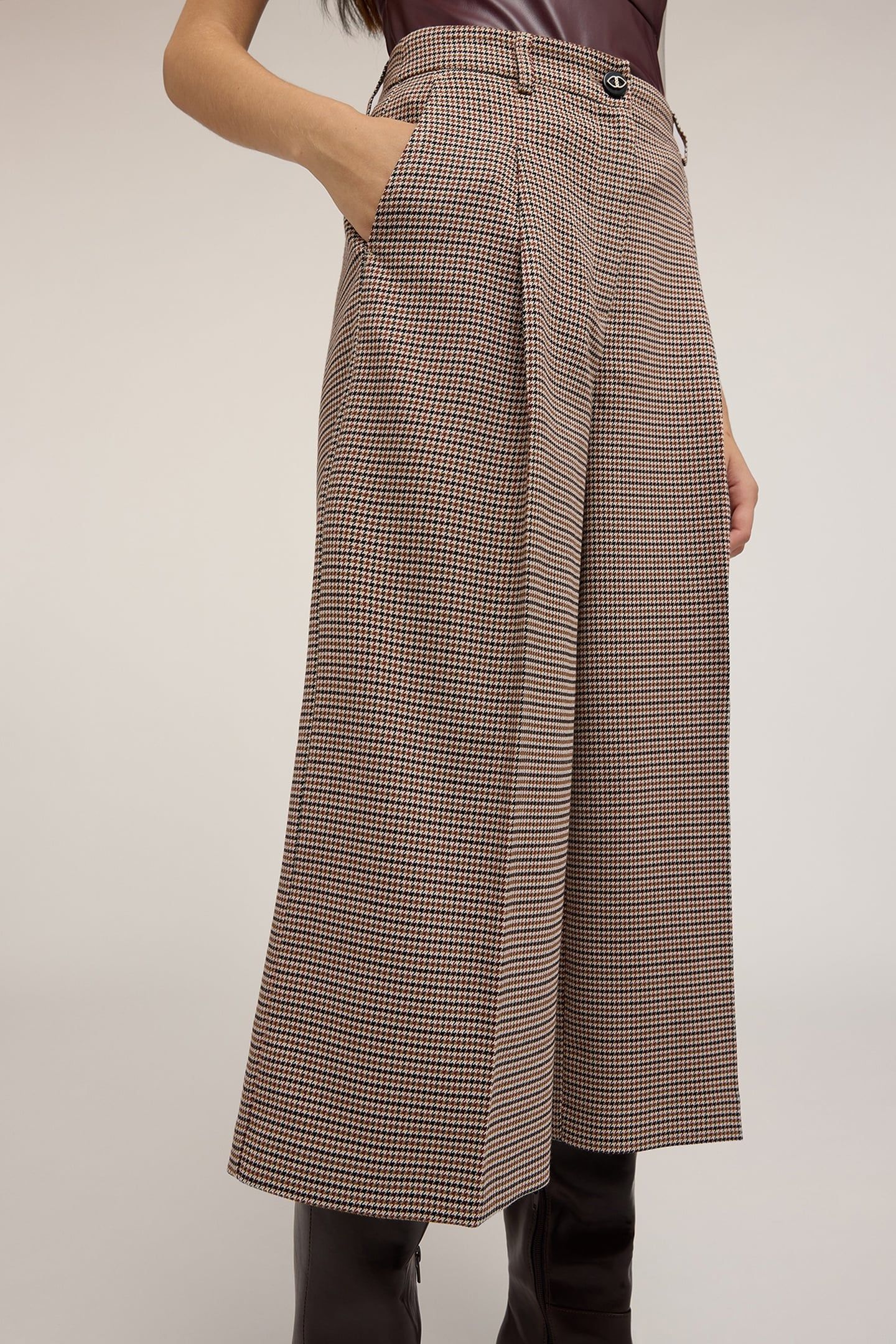 CROPPED PANTS WITH CHECK PATTERN BEIGE 1