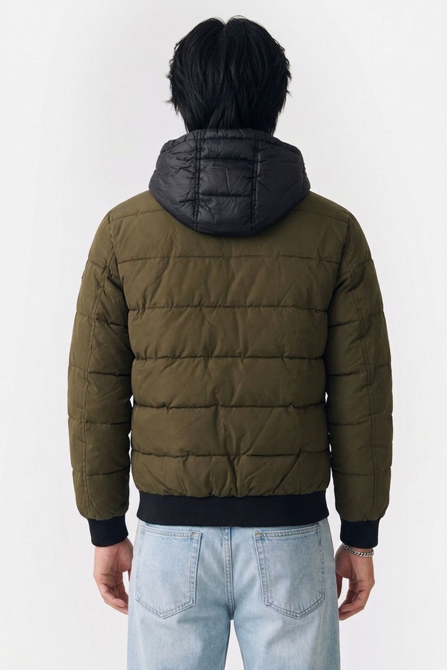 HOODED BOMBER PUFFER COAT OLIVE 2