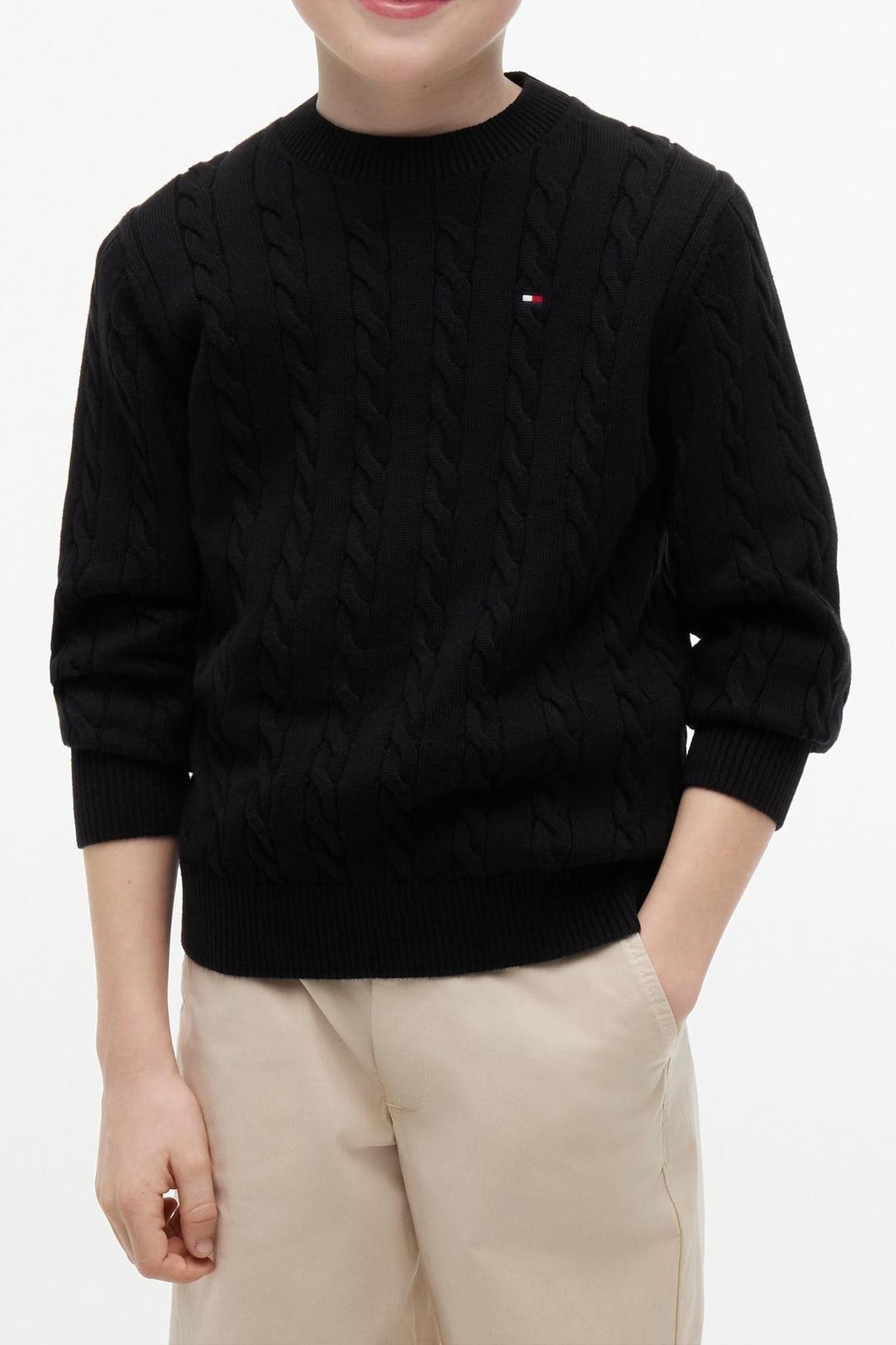 BOYS COTTON CABLE SWEATER BLACK 1