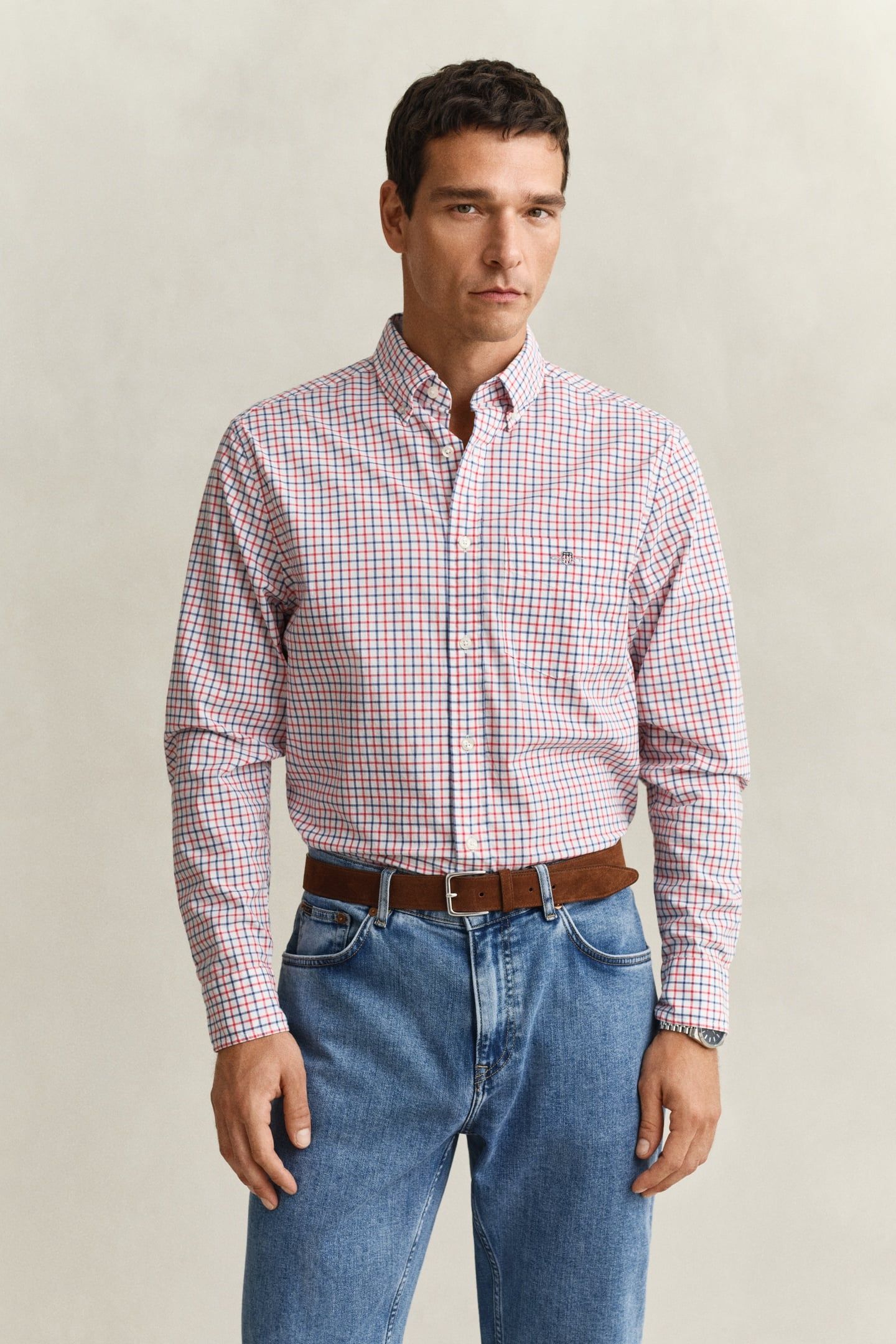 REG CLASSIC POPLIN CHECK ROSE RED 1