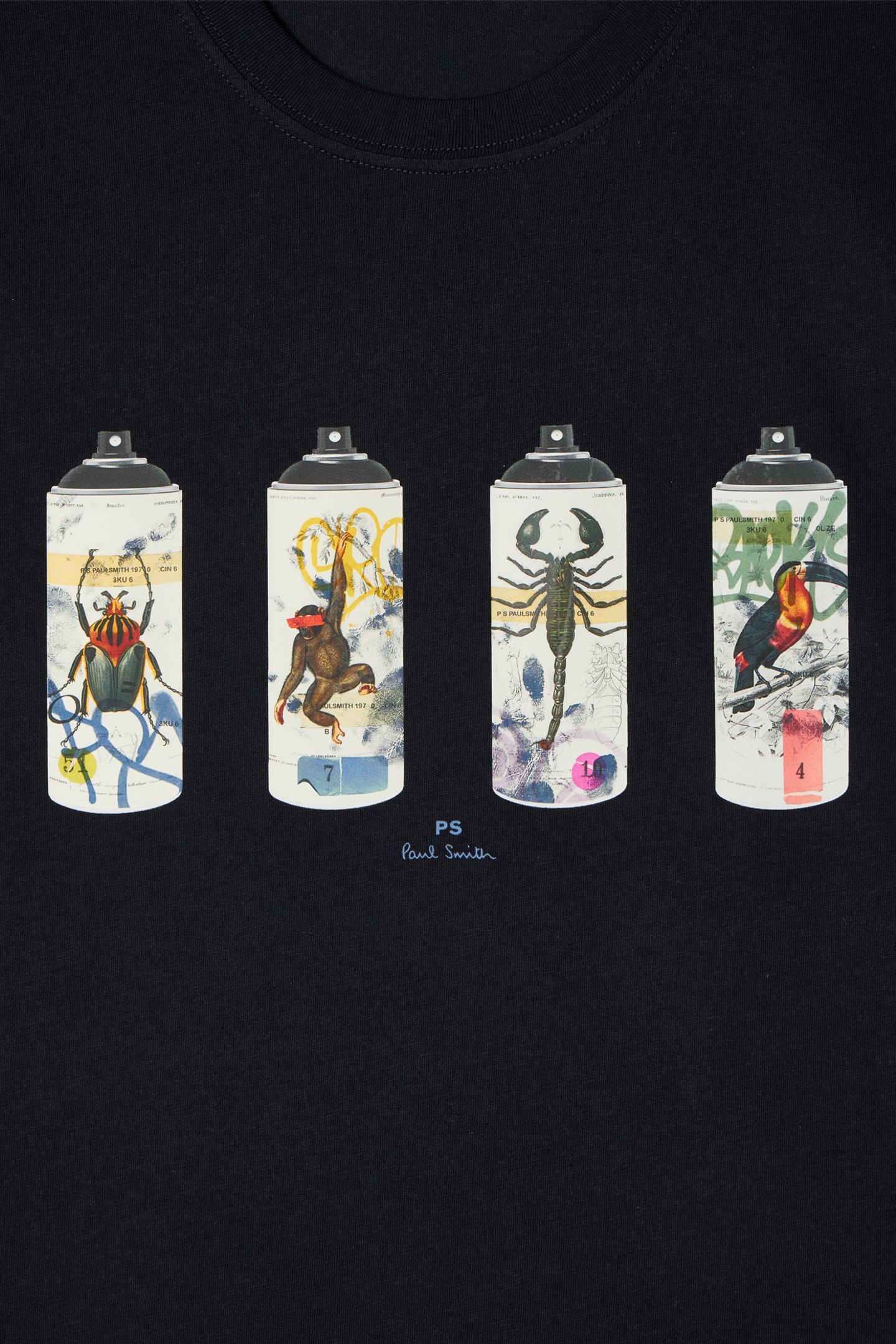 MENS SLIM FIT T SHIRT ANIMAL SPRAY CANS VERY DARK NAVY 3