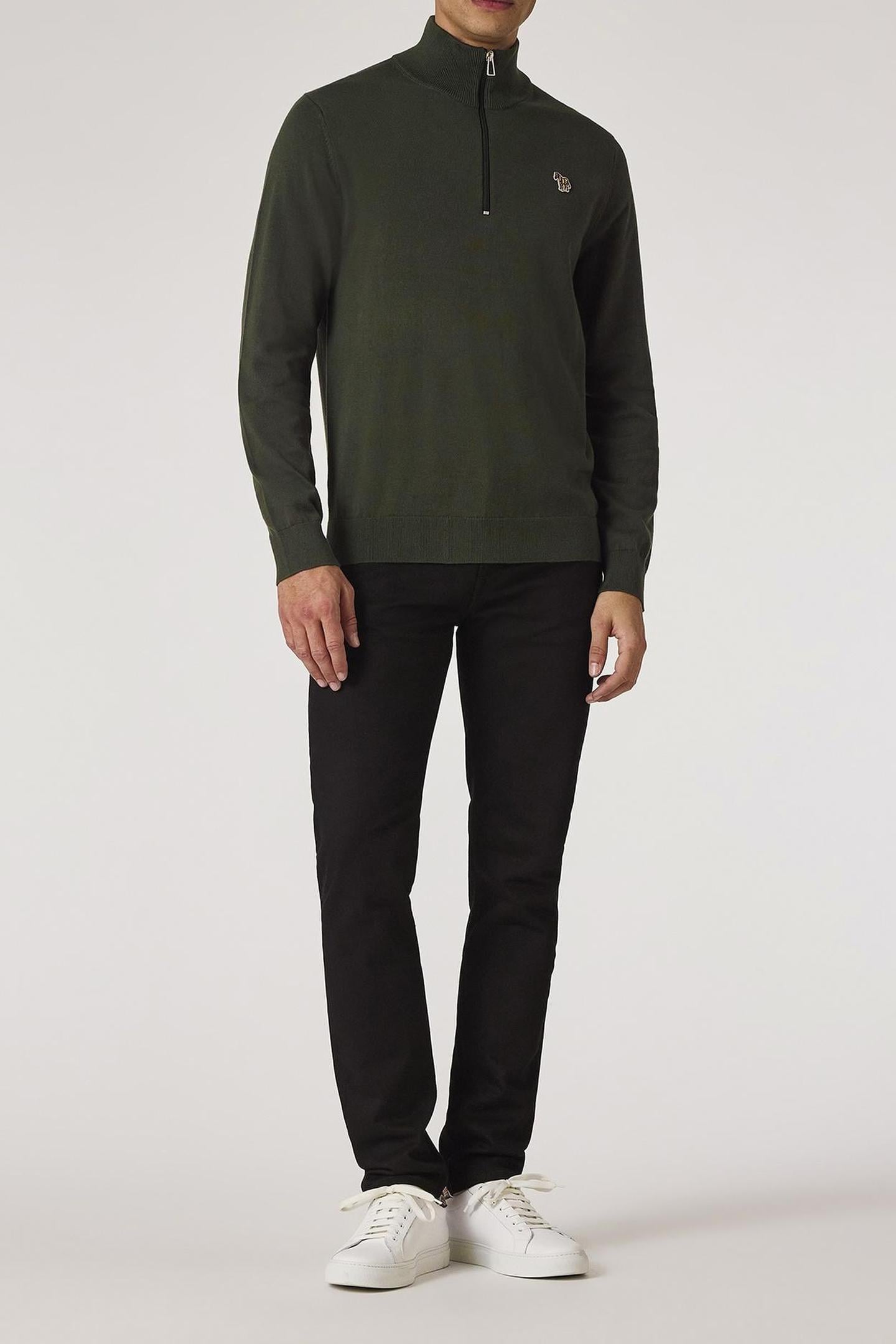 MENS SWEATER ZIP NECK ZEB BAD VERY DARK GREEN 2