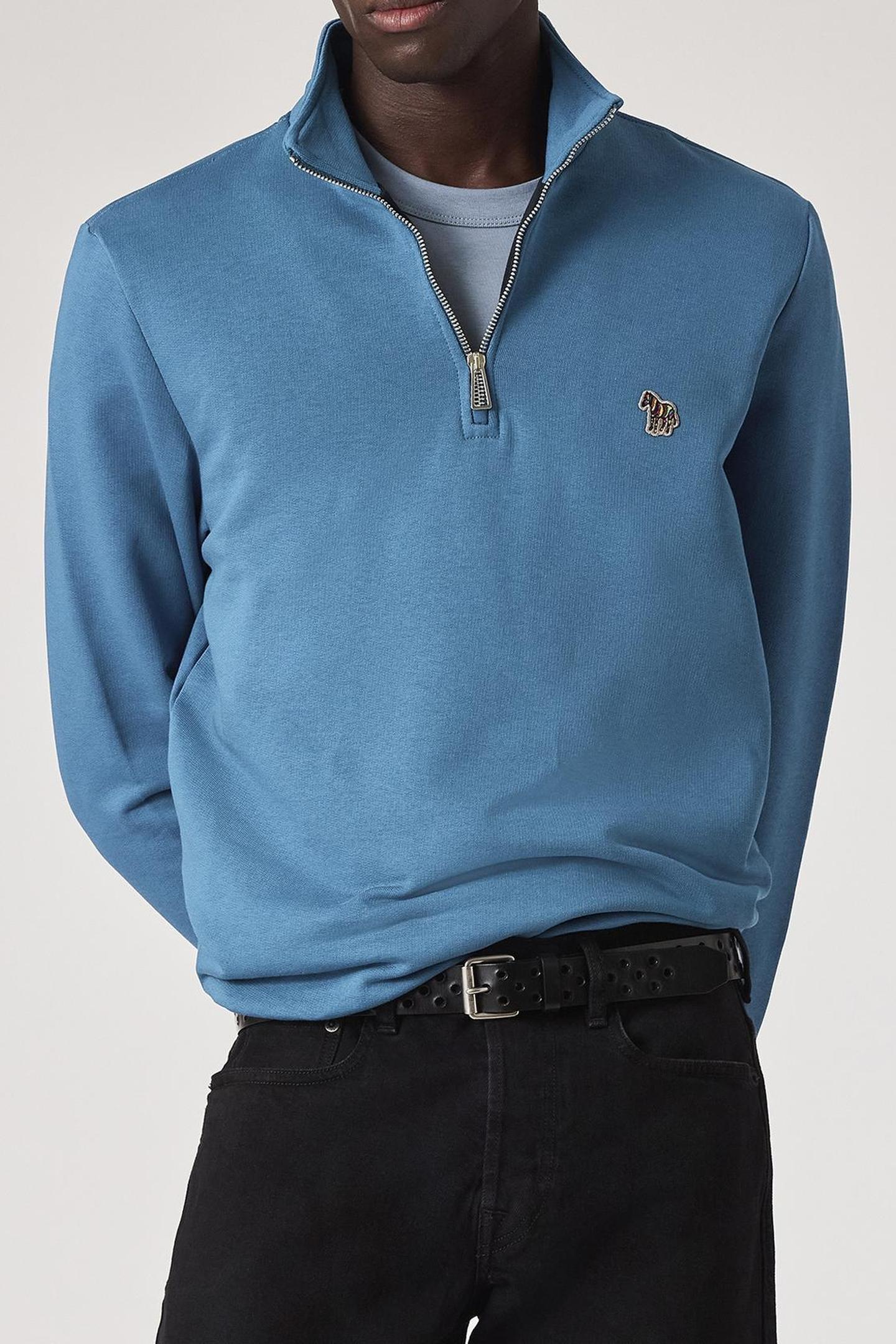 MENS REG FIT HALF ZIP SWEAT ZEBRA PETROL GREEN 1