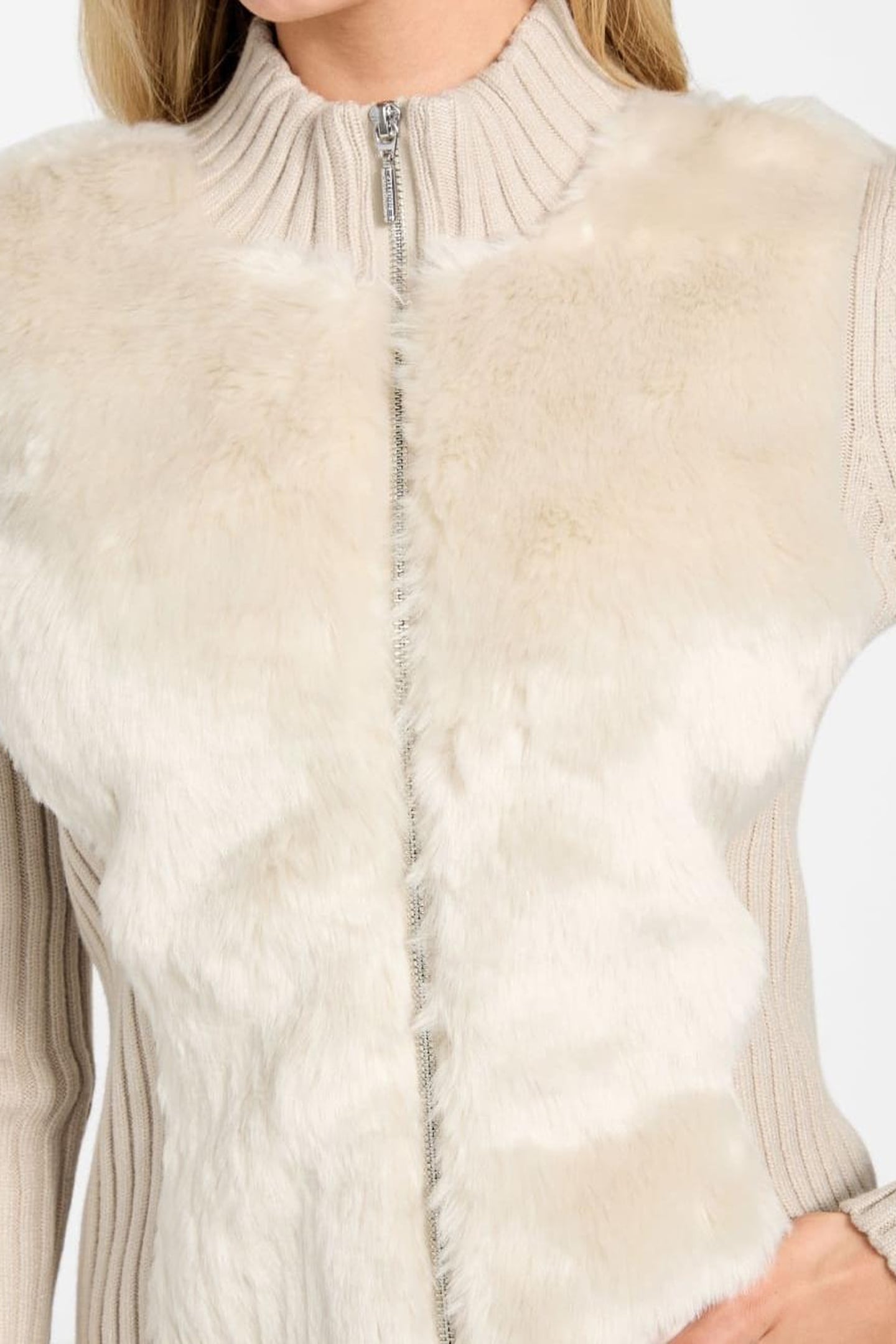 LS FUR MIX ZIP FRNT PEARL OYSTER MULTI 5