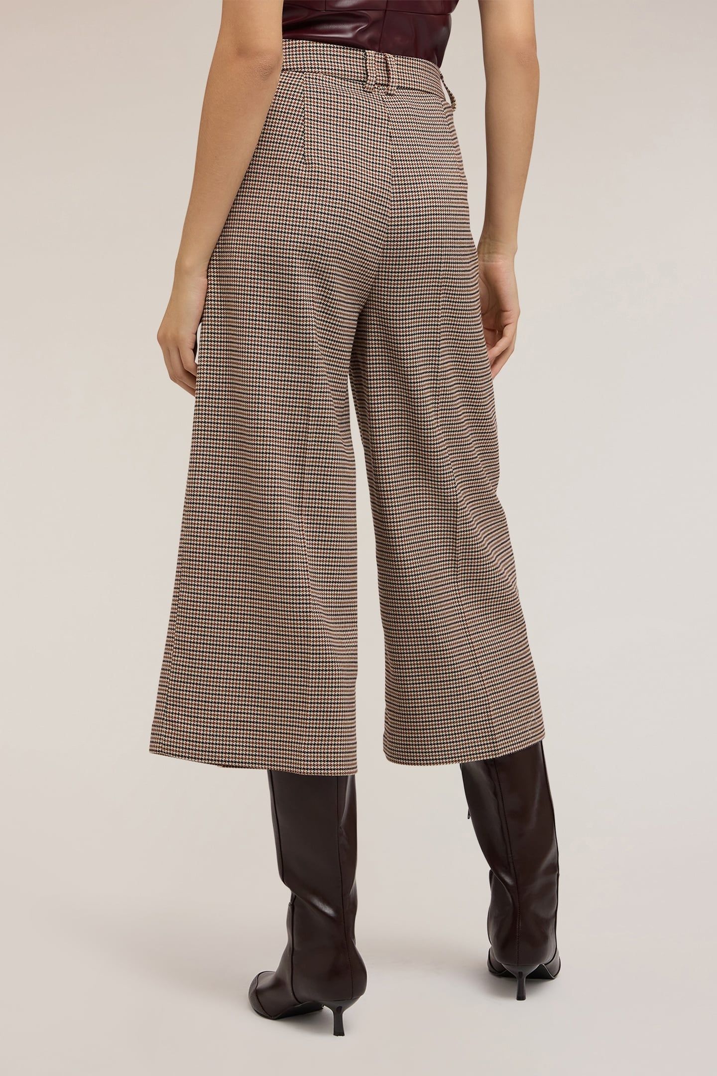 CROPPED PANTS WITH CHECK PATTERN BEIGE 4
