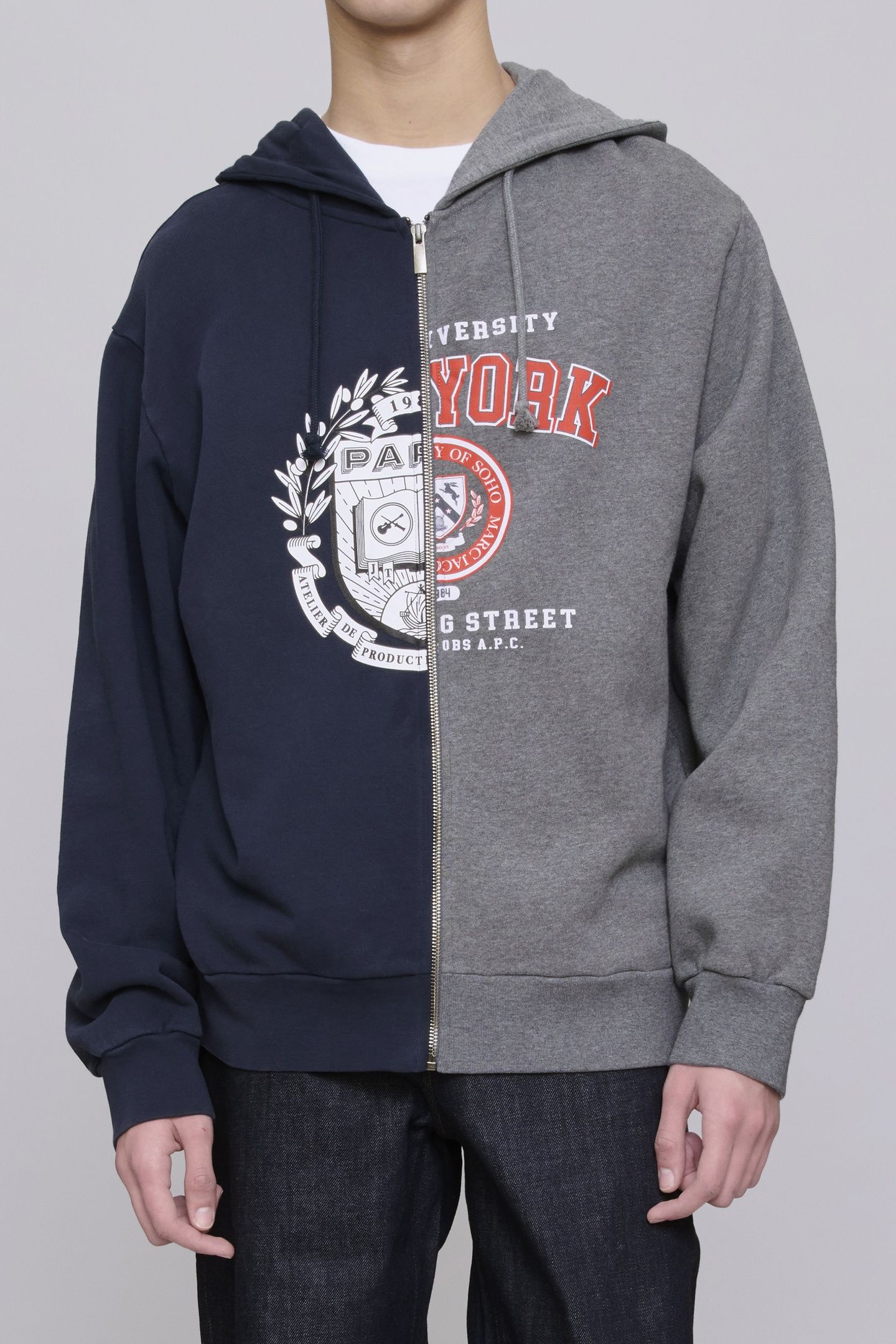 UNISEX SPLIT CREST HOODIE HEATHERED GREY/DARK NAVY 1