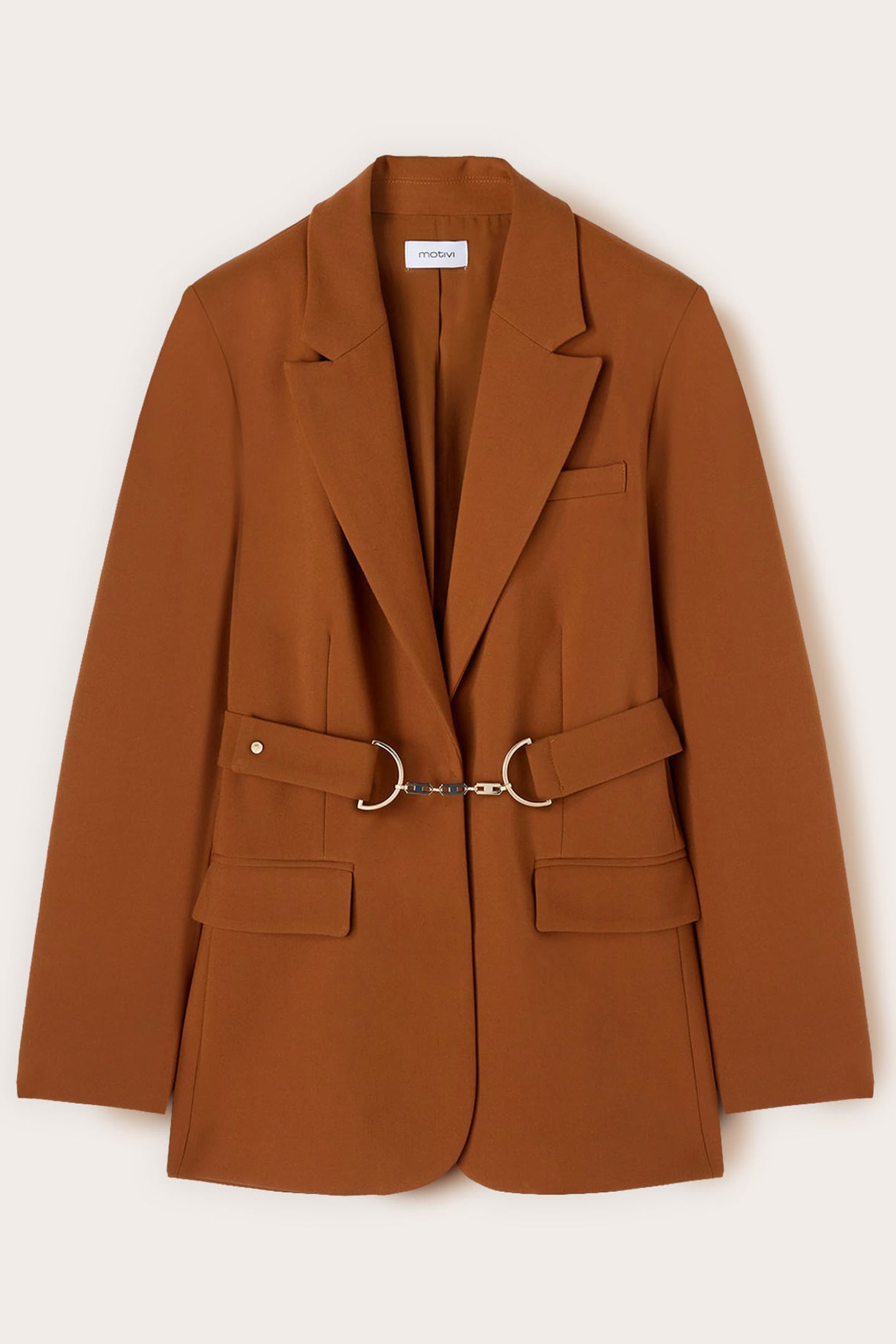POLYESTER-VISCOSE BLAZER WITH BELT BROWN 4