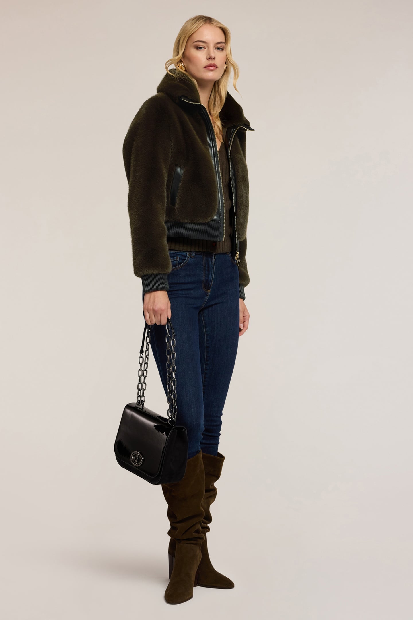 PLUSH-EFFECT JACKET WITH INSERTS MILITARY GREEN 2