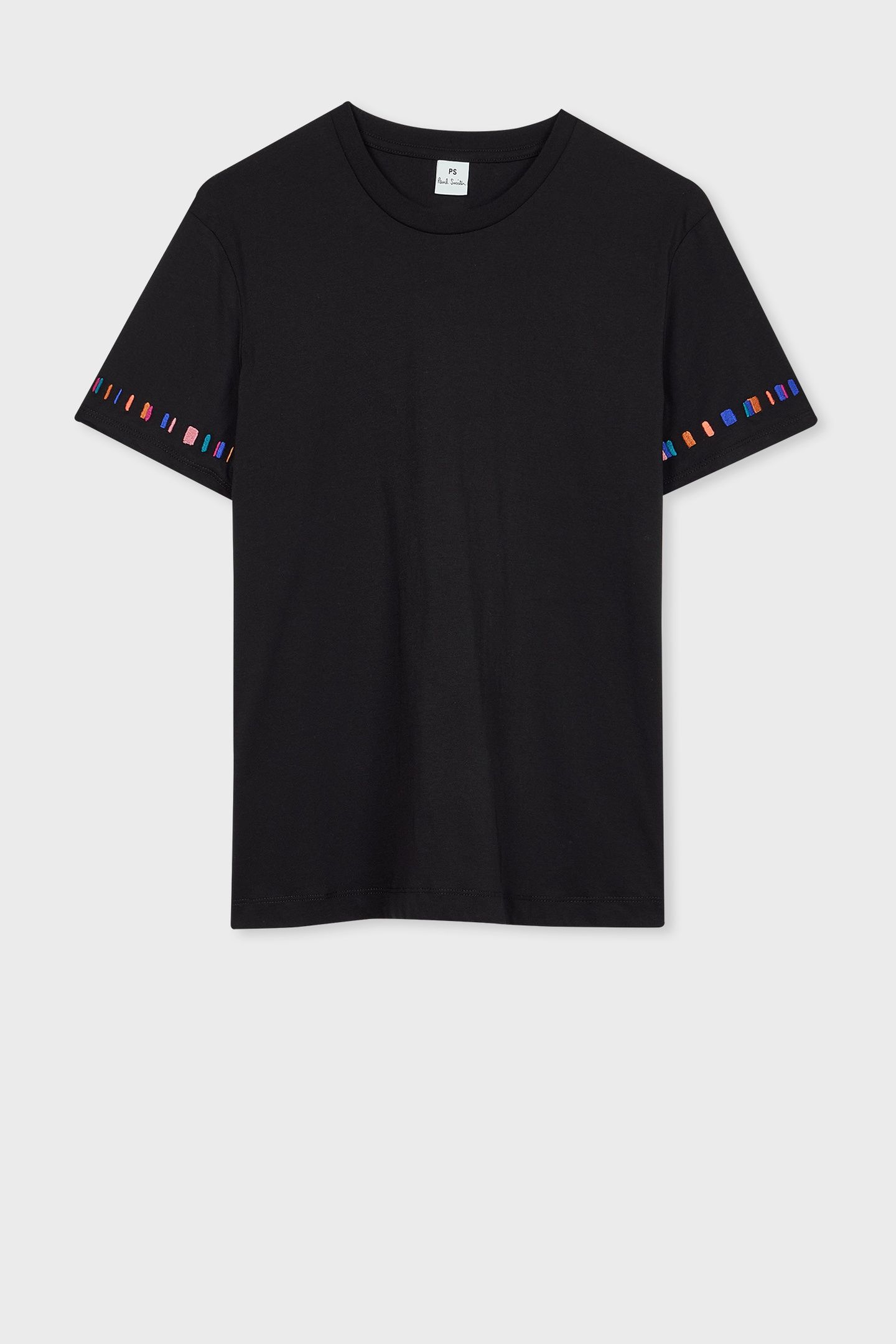 WOMENS STRIPE SLEEVE EMB T-SHIRT BLACK 3