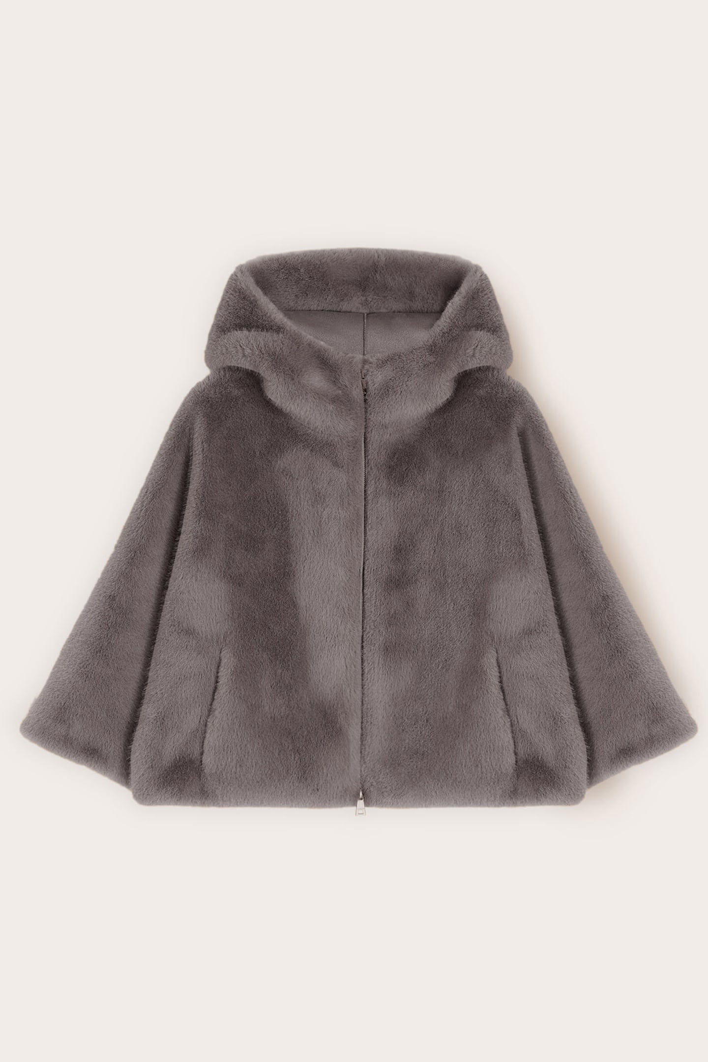 HOODED CAPE WITH PLUSH EFFECT GREY 4