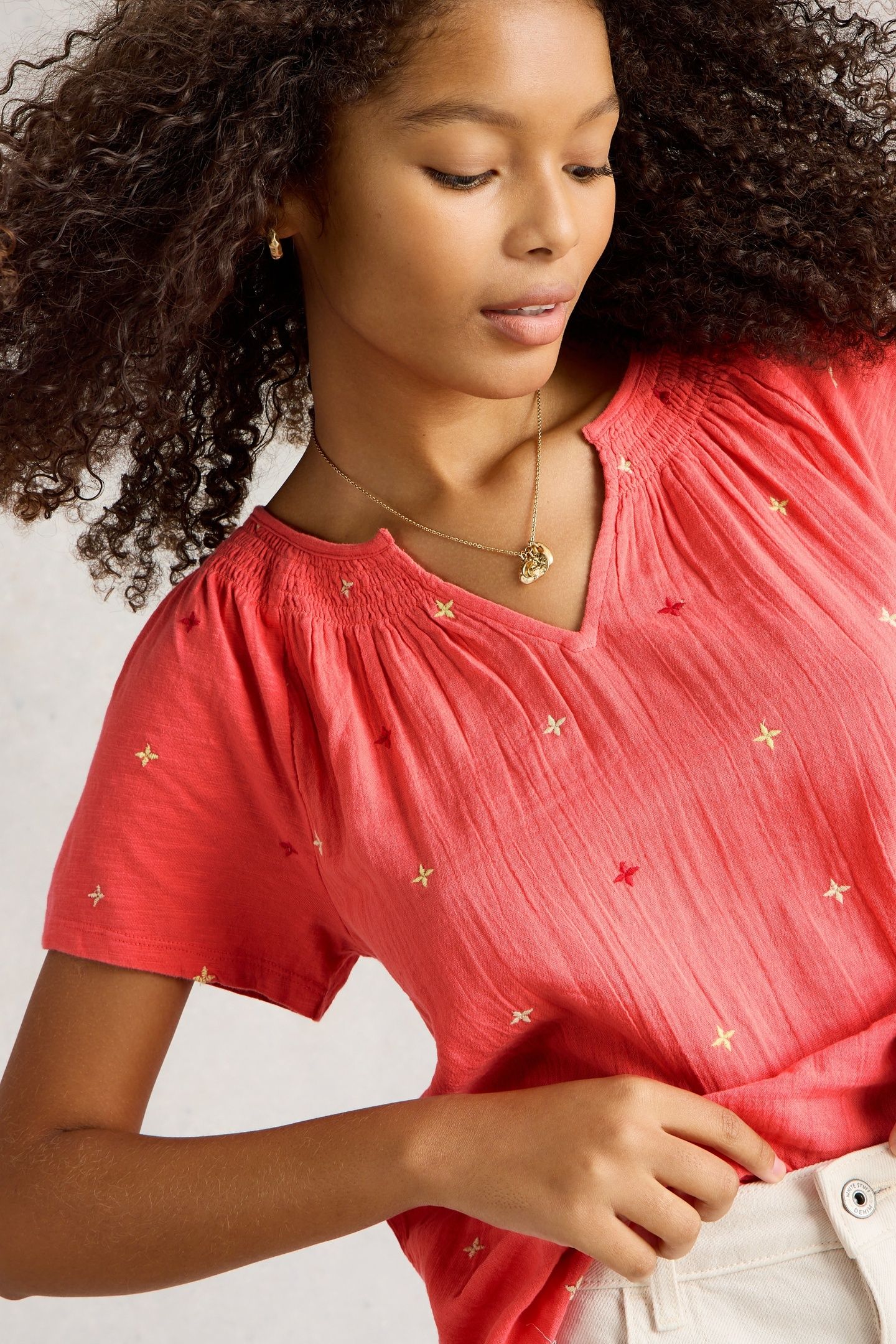 LUELLA EMBROIDERED TOP CORAL MULTI 5