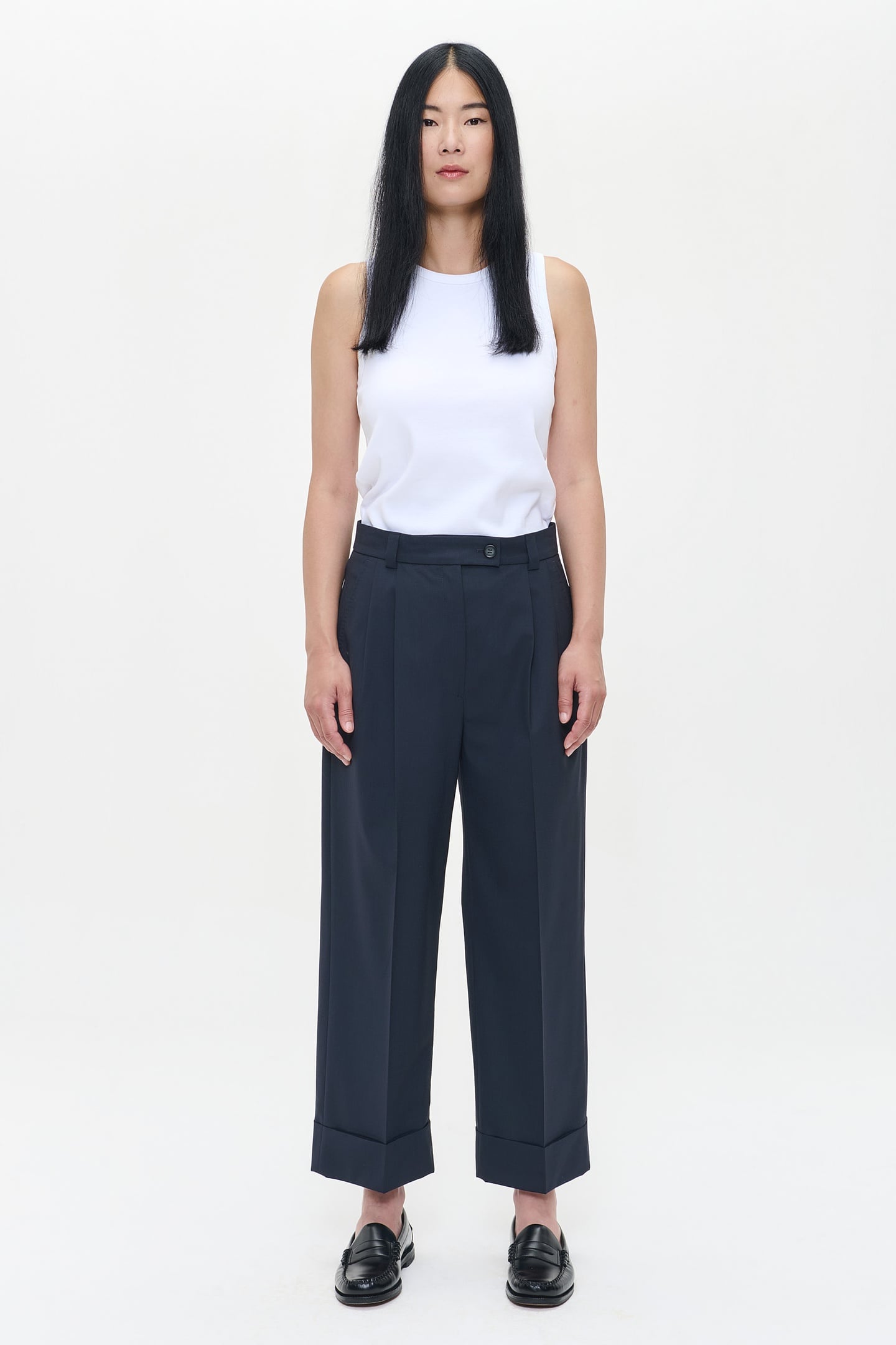 TROPICAL WOOL STRAIGHT PANTS MIDNIGHT BLUE 1