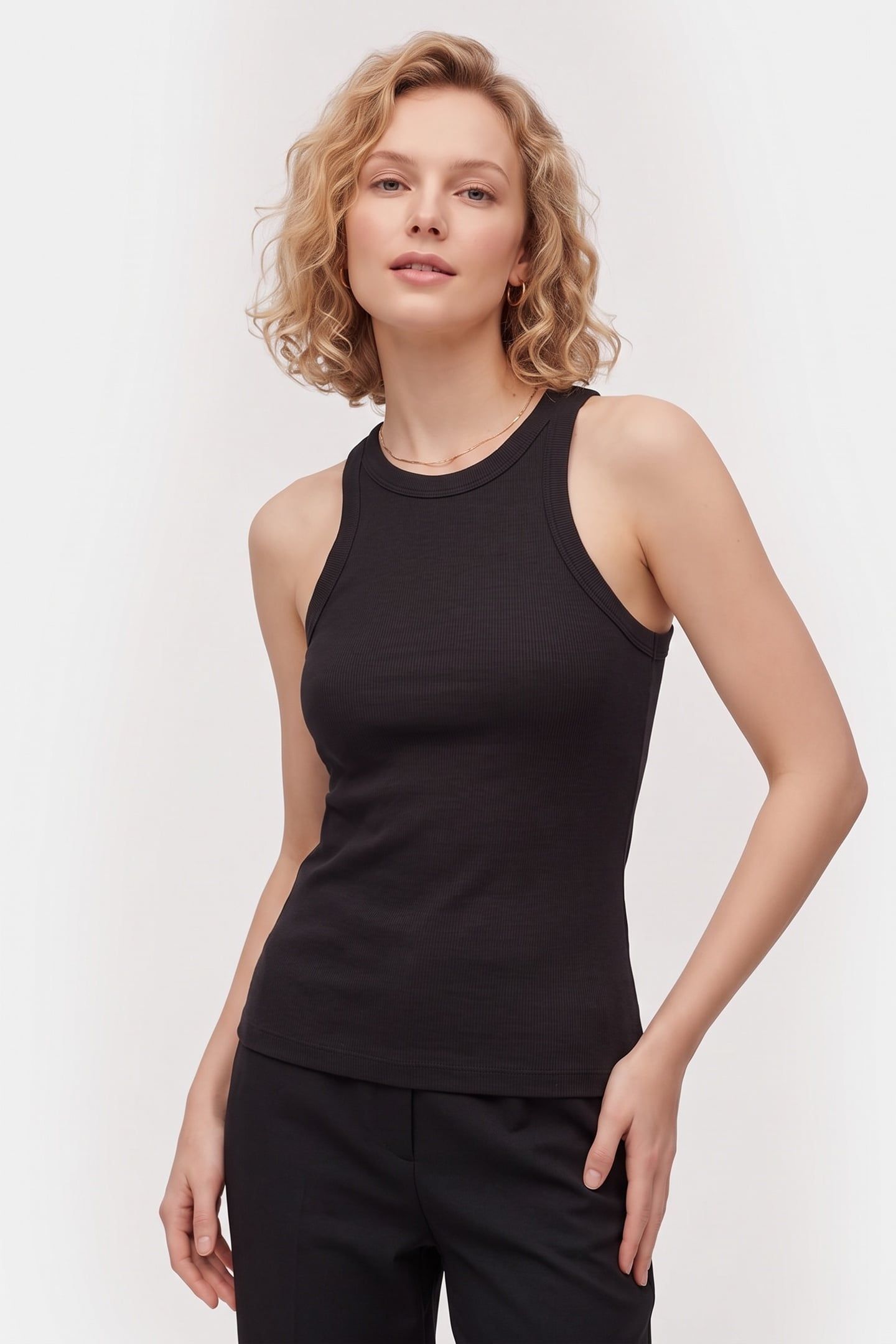 NADINE COTTON RIB TANK BLACK 1
