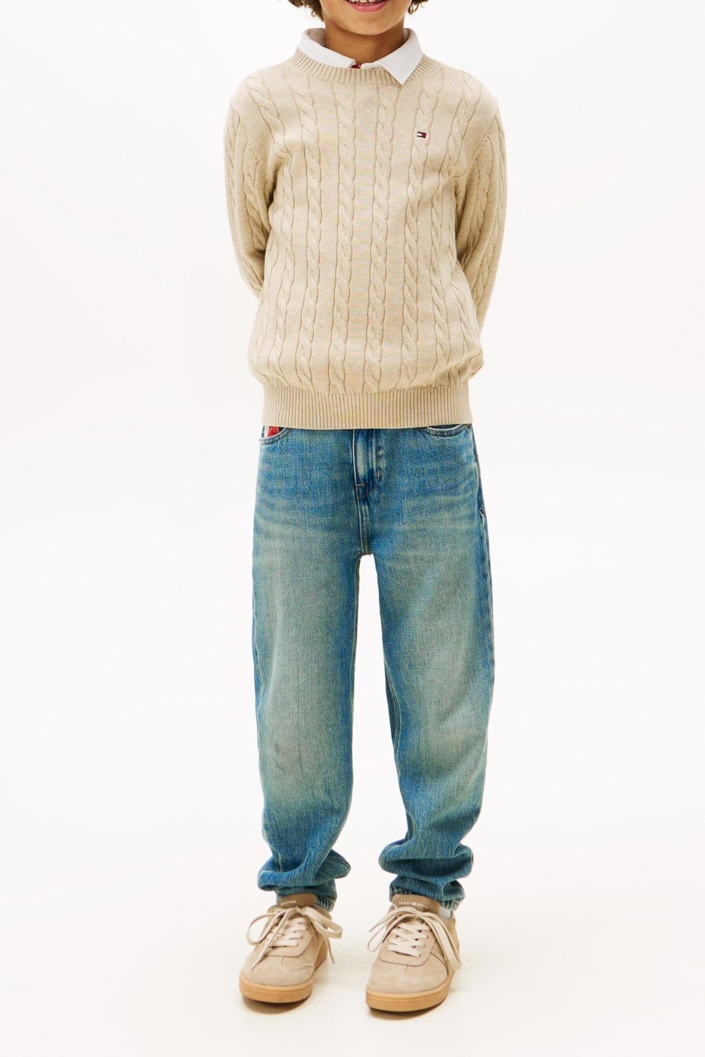 BOYS COTTON CABLE SWEATER MALTED MILK HEATHER 3