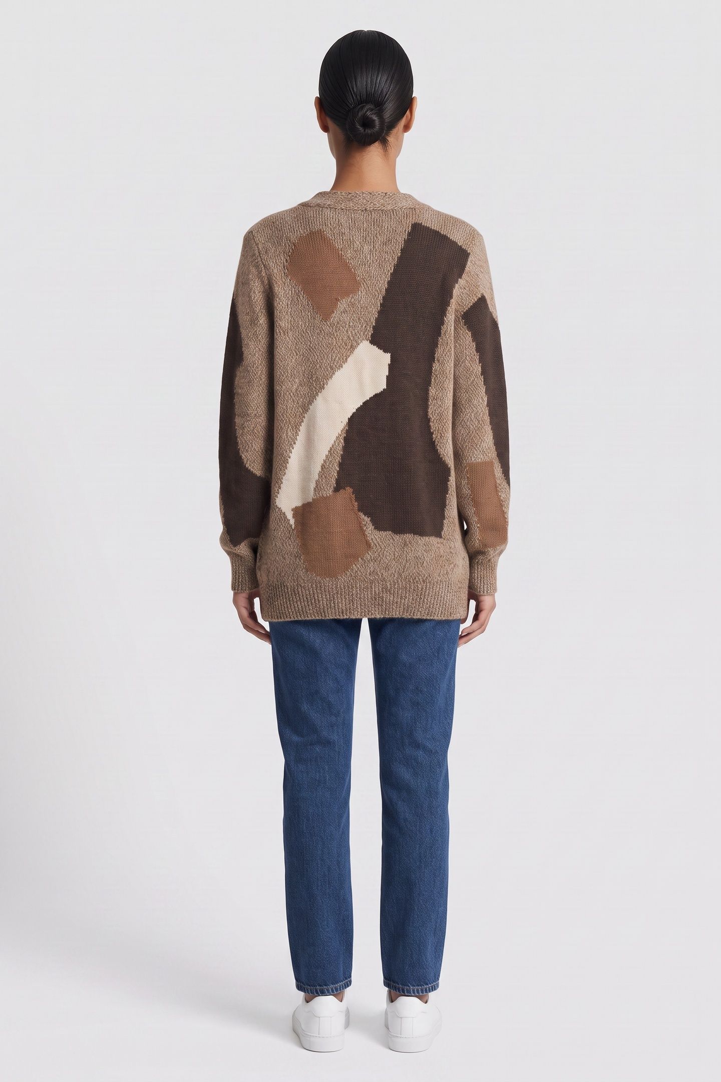 PATCHWORK MOULINÈ WOOL AND ALPACA CARIDGAN BEIGE 2