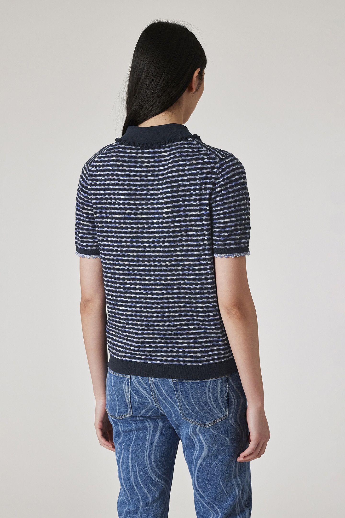 WOMENS KNITTED SS POLO SHIRT VERY DARK NAVY 3