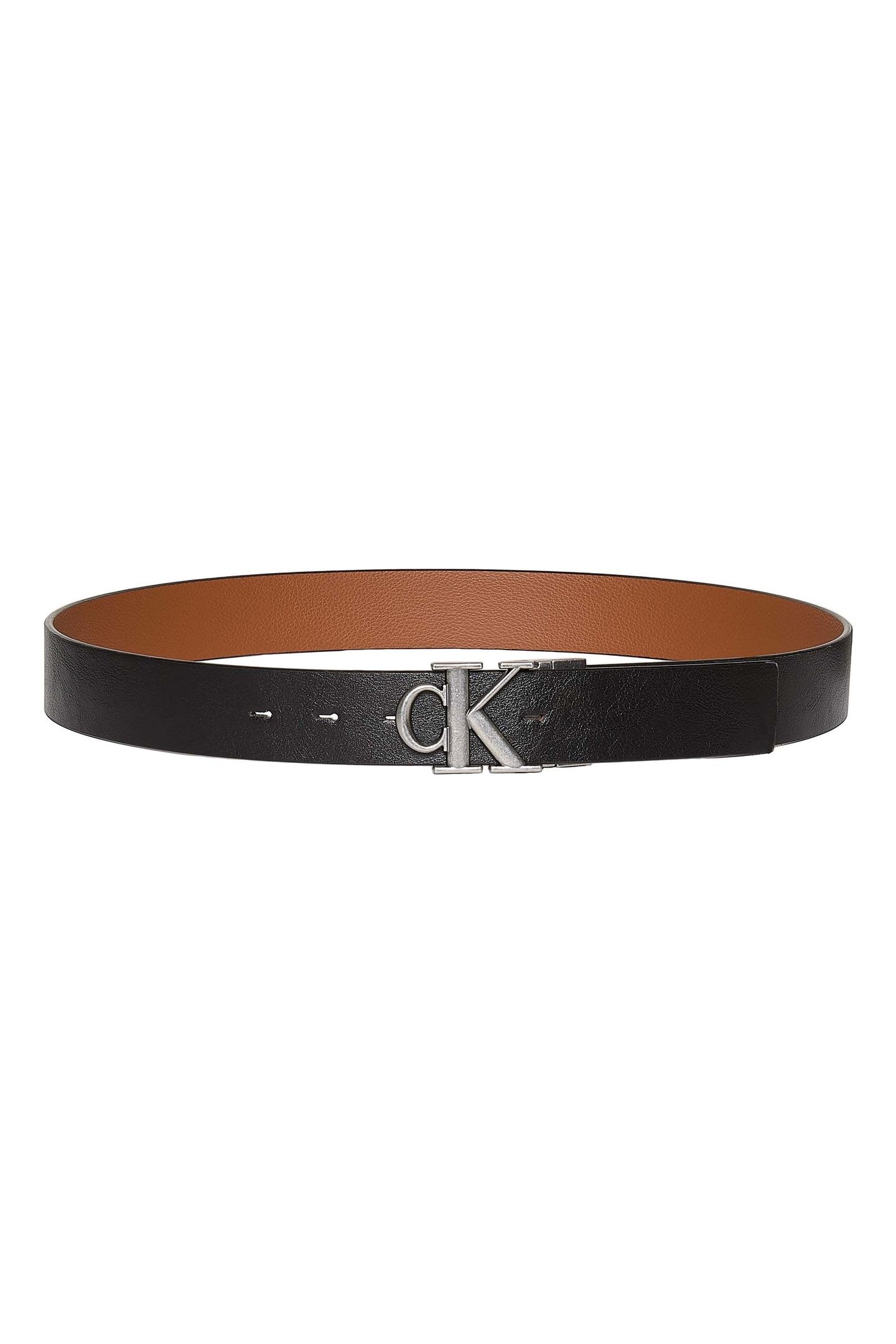 CK BUCKLE TUMBLED 35 BELT BLACK/COGNAC/ANTIQUE SILVER 2